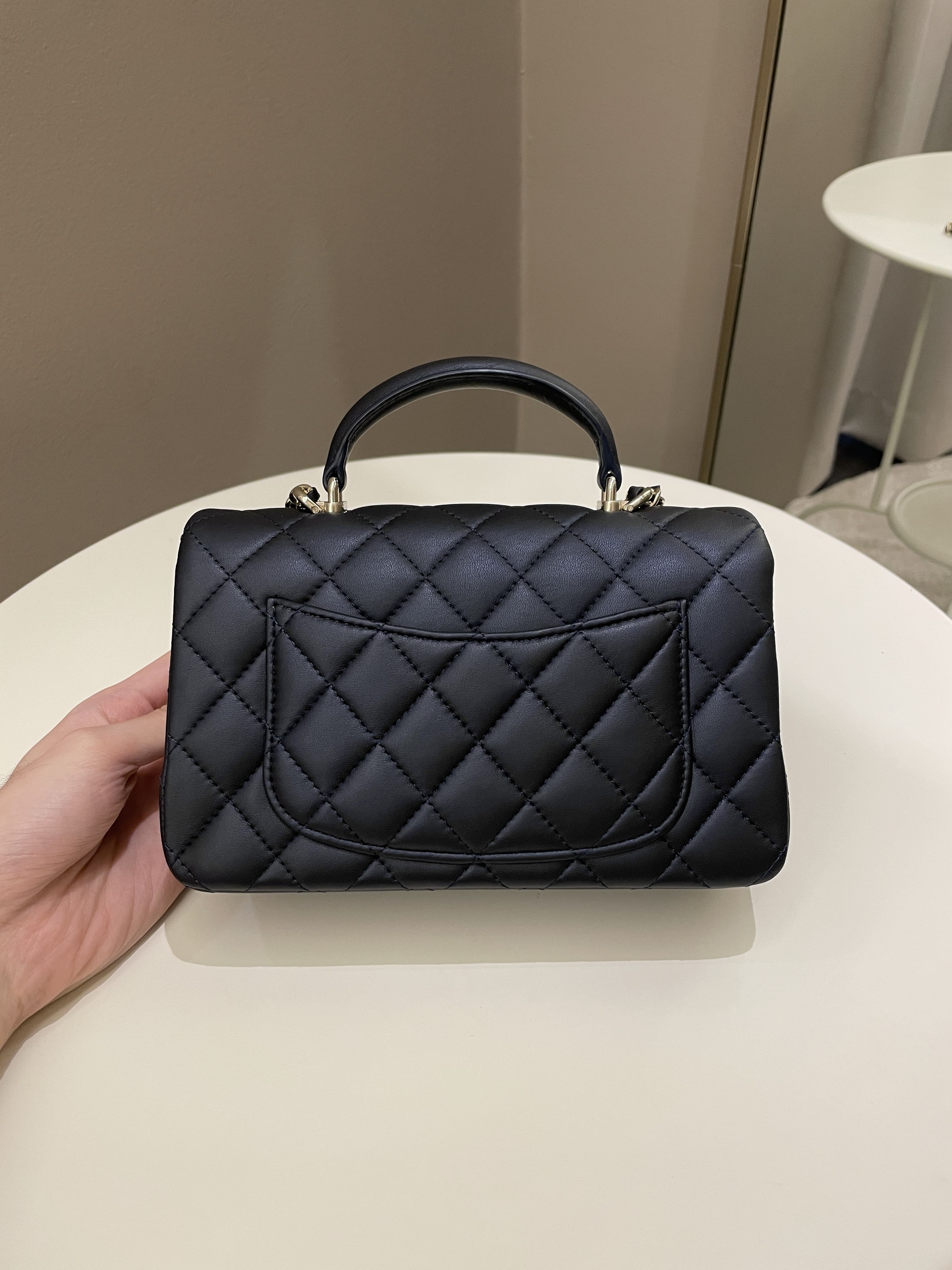 Chanel Quilted Top Handle Mini Rectangular Midnight Iridescent