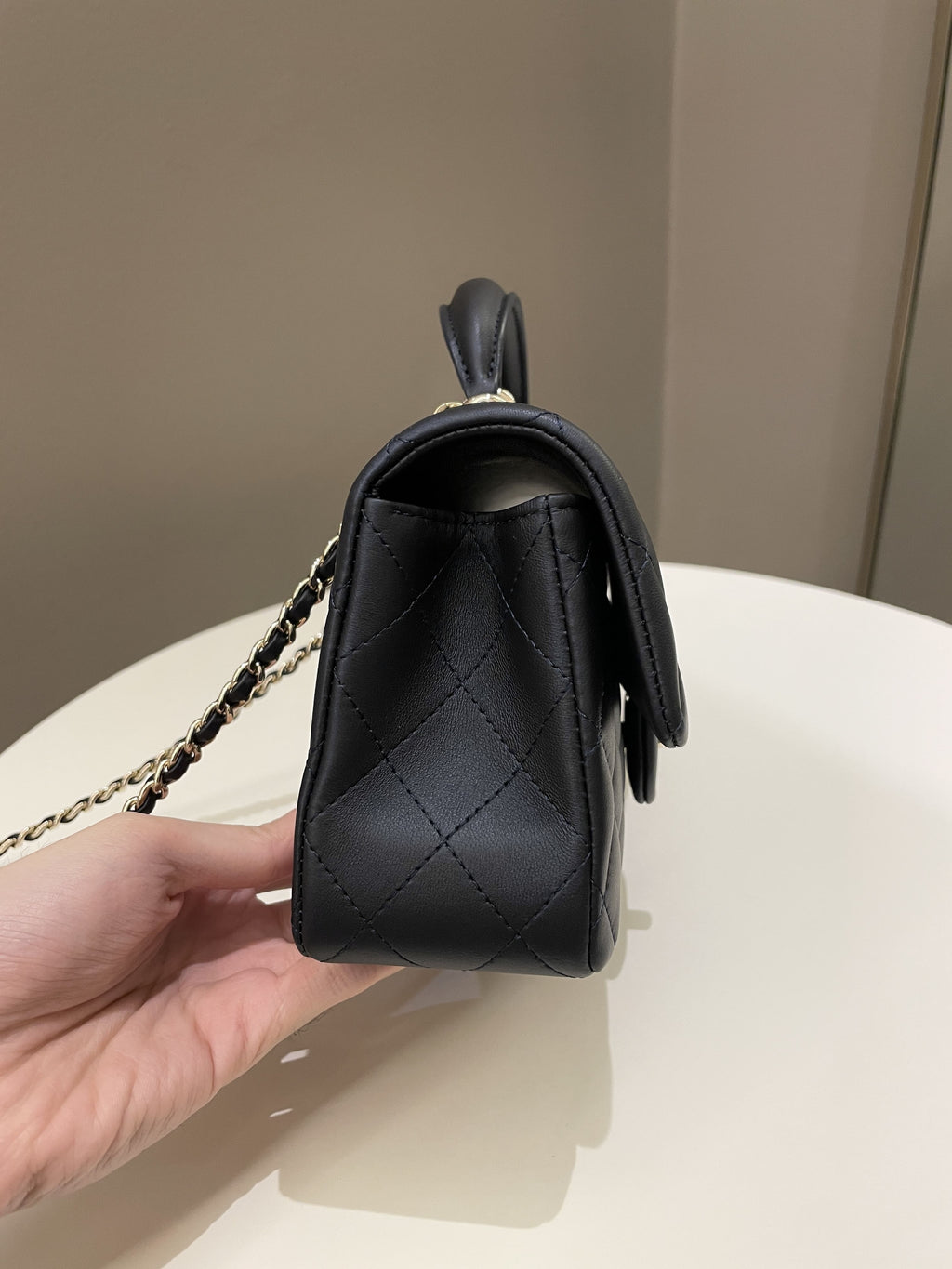 Chanel Quilted Top Handle Mini Rectangular Midnight Iridescent