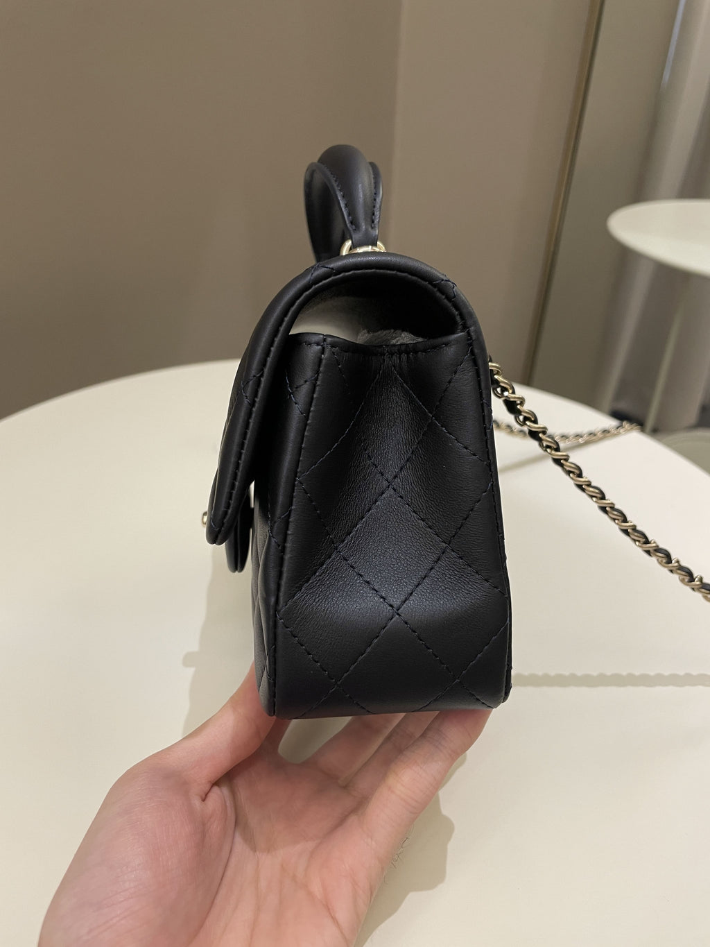 Chanel Quilted Top Handle Mini Rectangular Midnight Iridescent