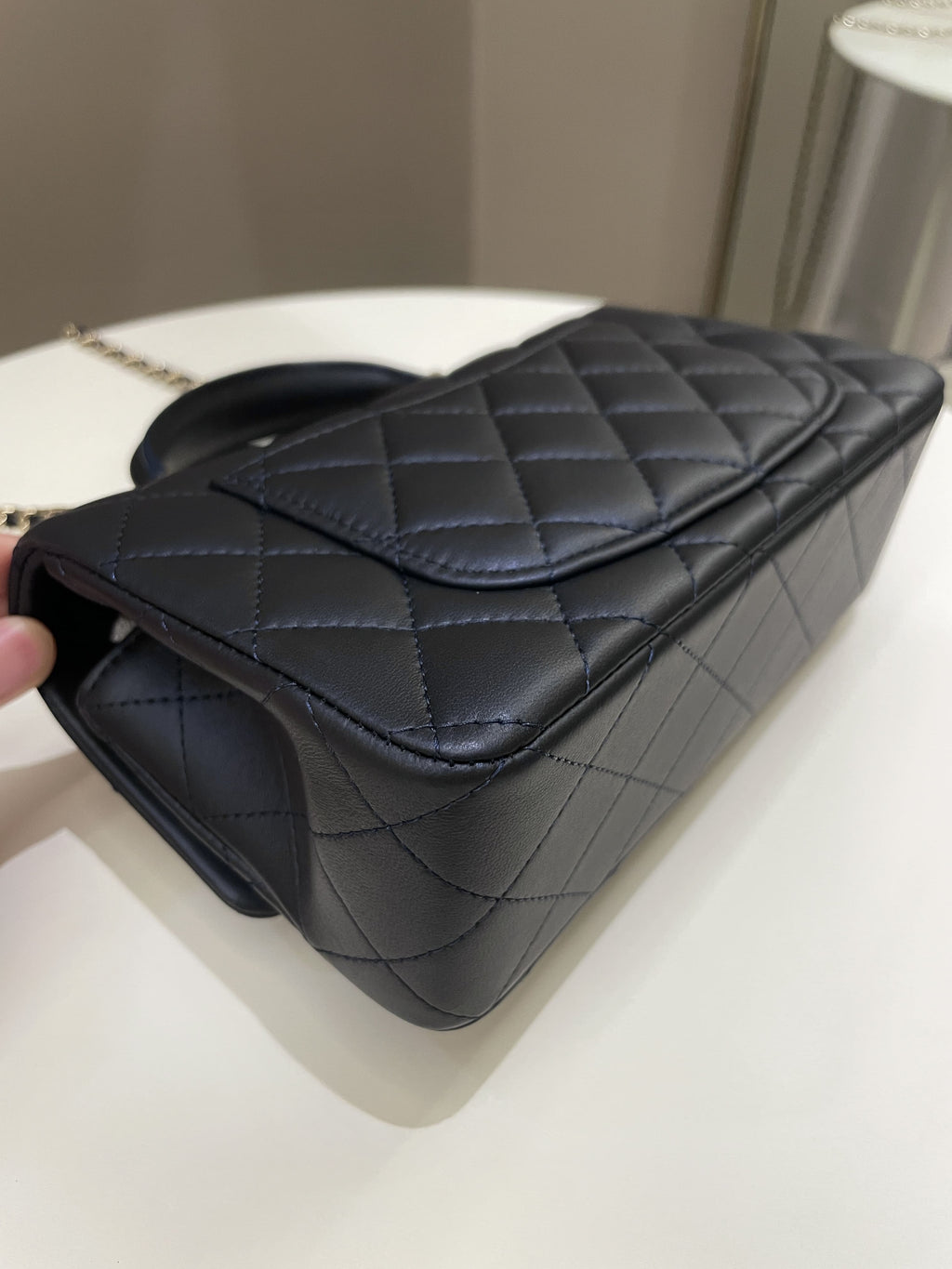 Chanel Quilted Top Handle Mini Rectangular Midnight Iridescent
