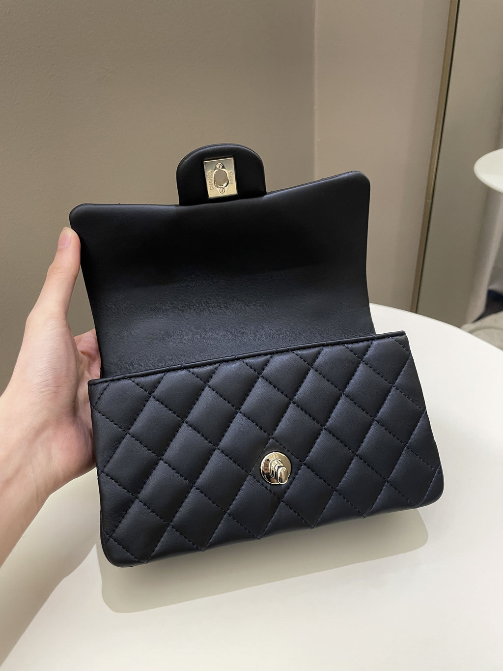 Chanel Quilted Top Handle Mini Rectangular Midnight Iridescent
