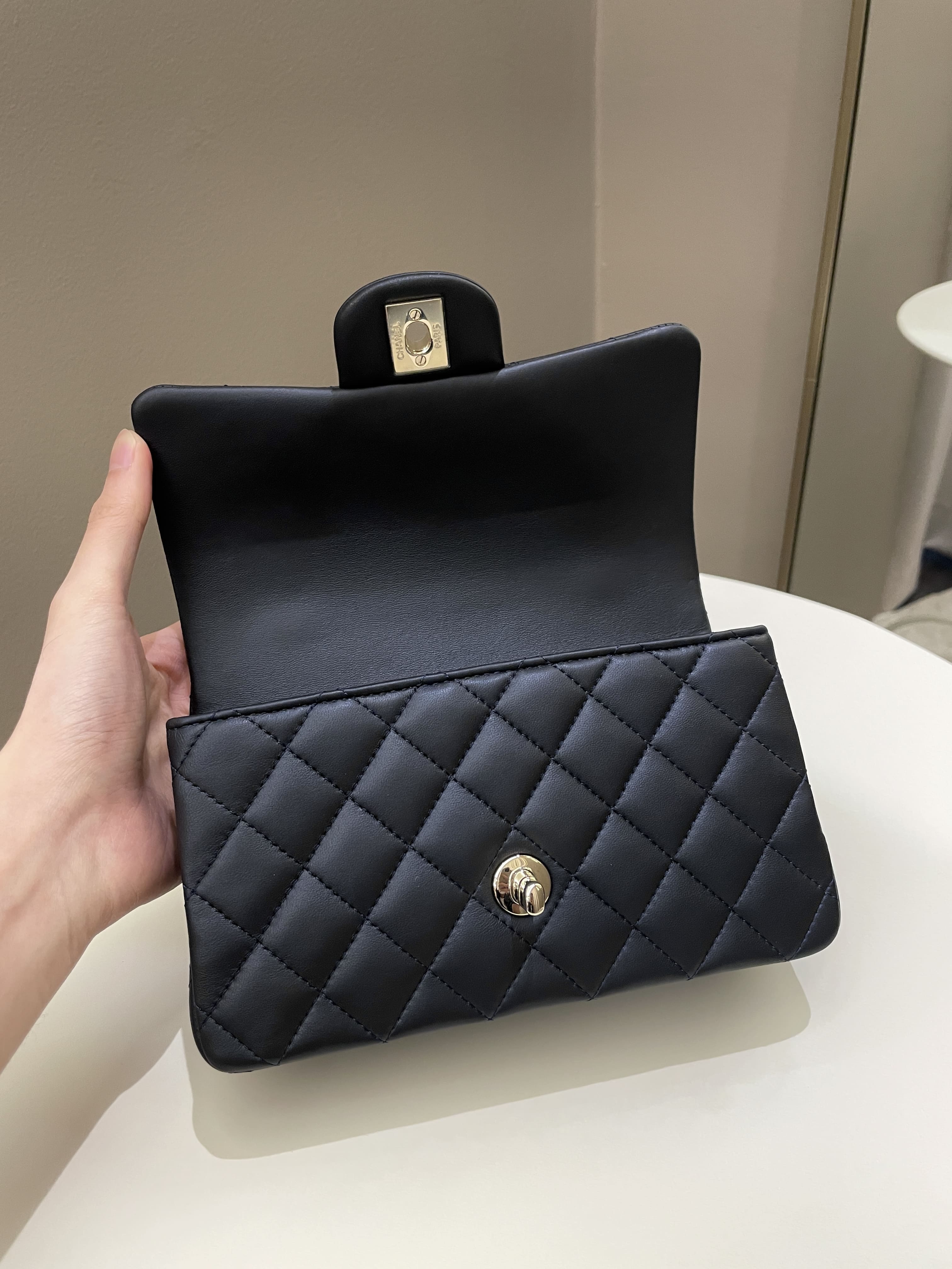 Chanel Quilted Top Handle Mini Rectangular Midnight Iridescent