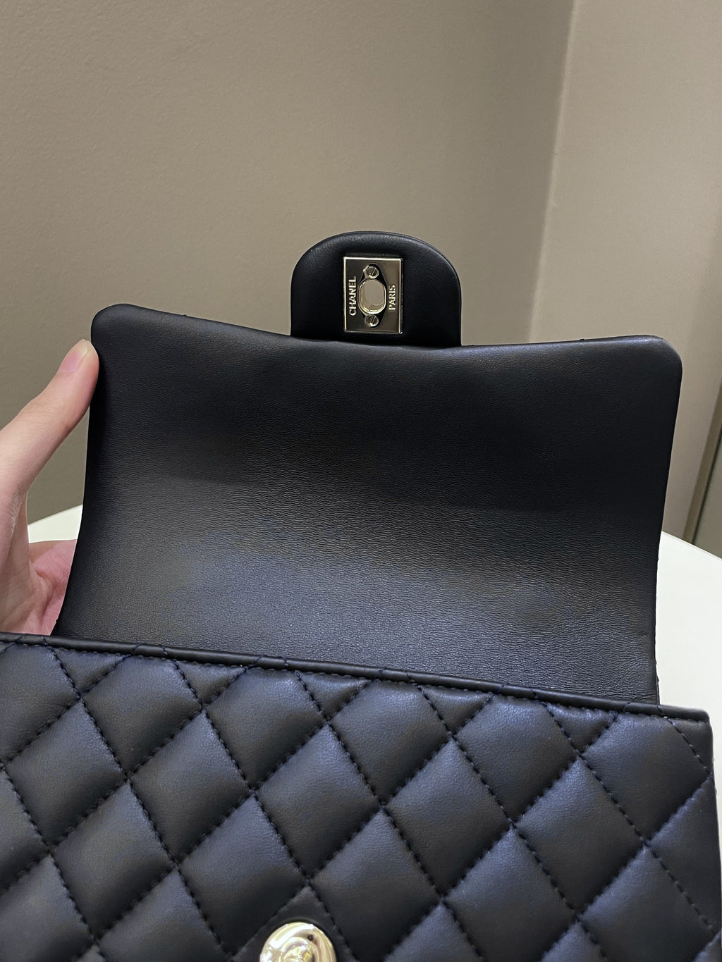 Chanel Quilted Top Handle Mini Rectangular Midnight Iridescent