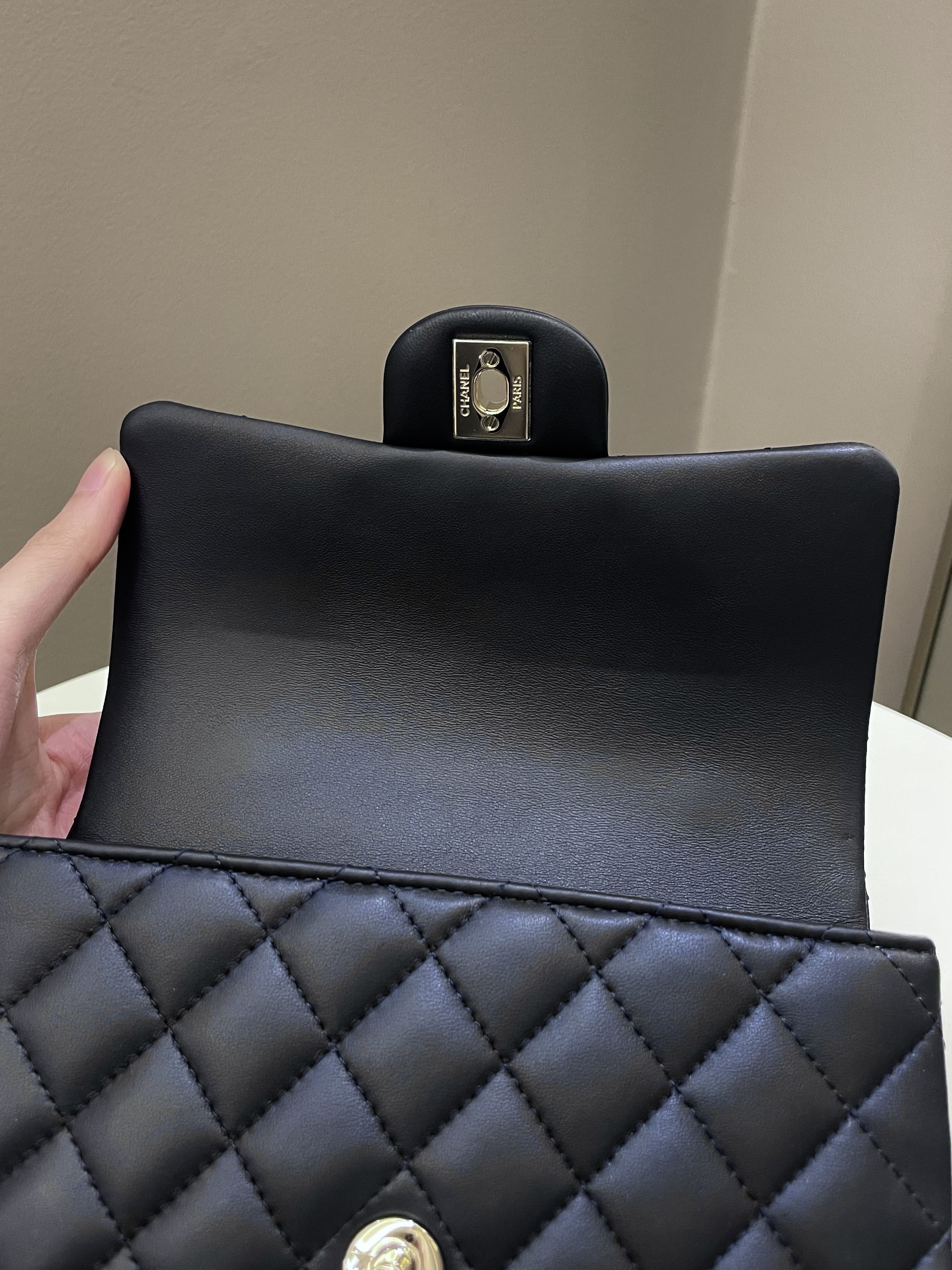 Chanel Quilted Top Handle Mini Rectangular Midnight Iridescent