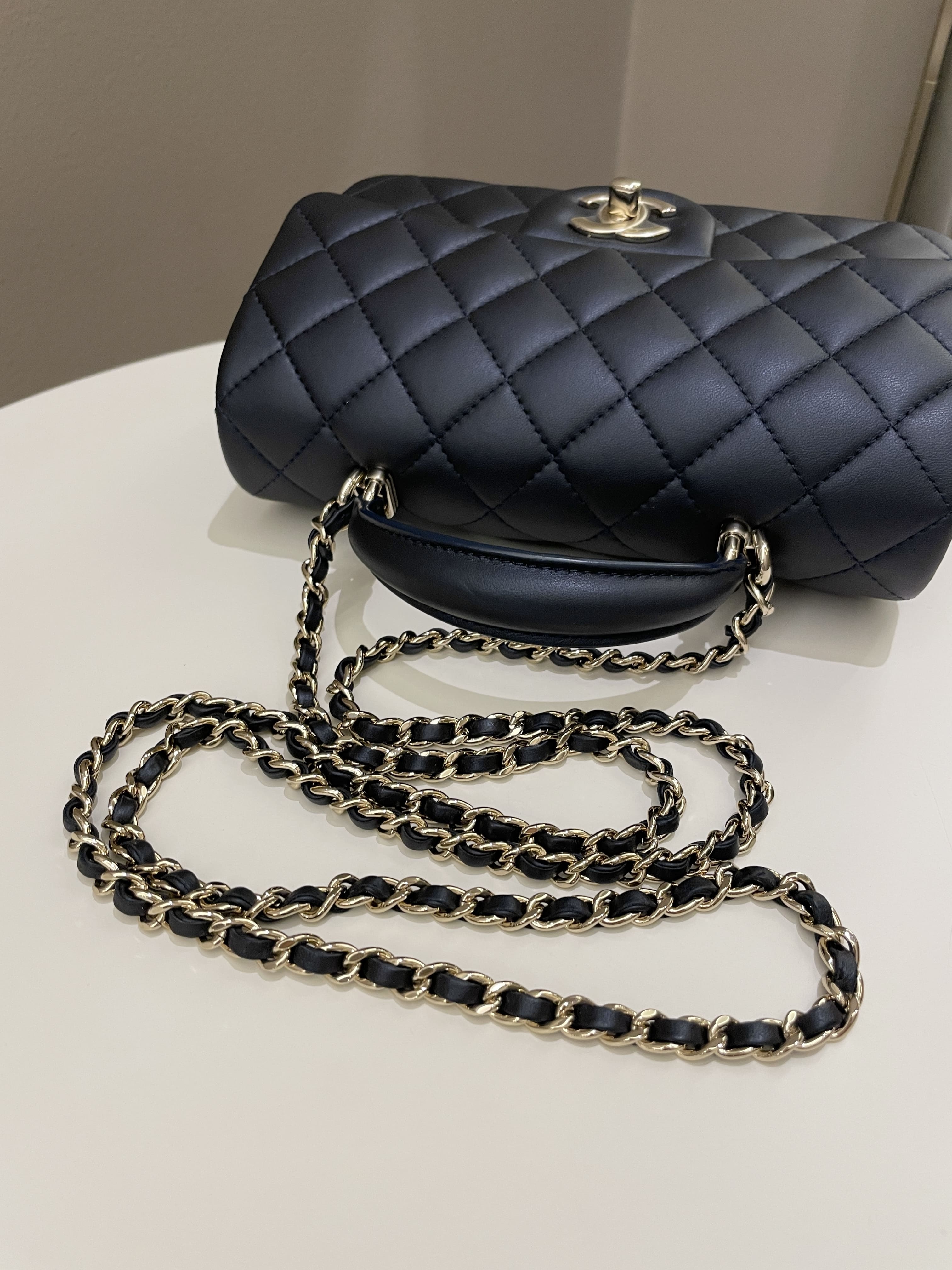 Chanel Quilted Top Handle Mini Rectangular Midnight Iridescent