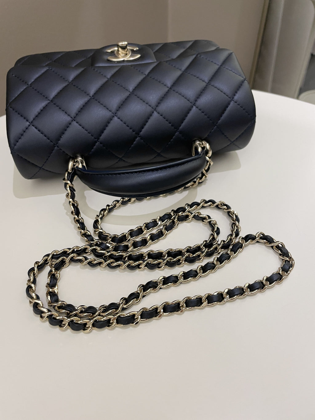 Chanel Quilted Top Handle Mini Rectangular Midnight Iridescent