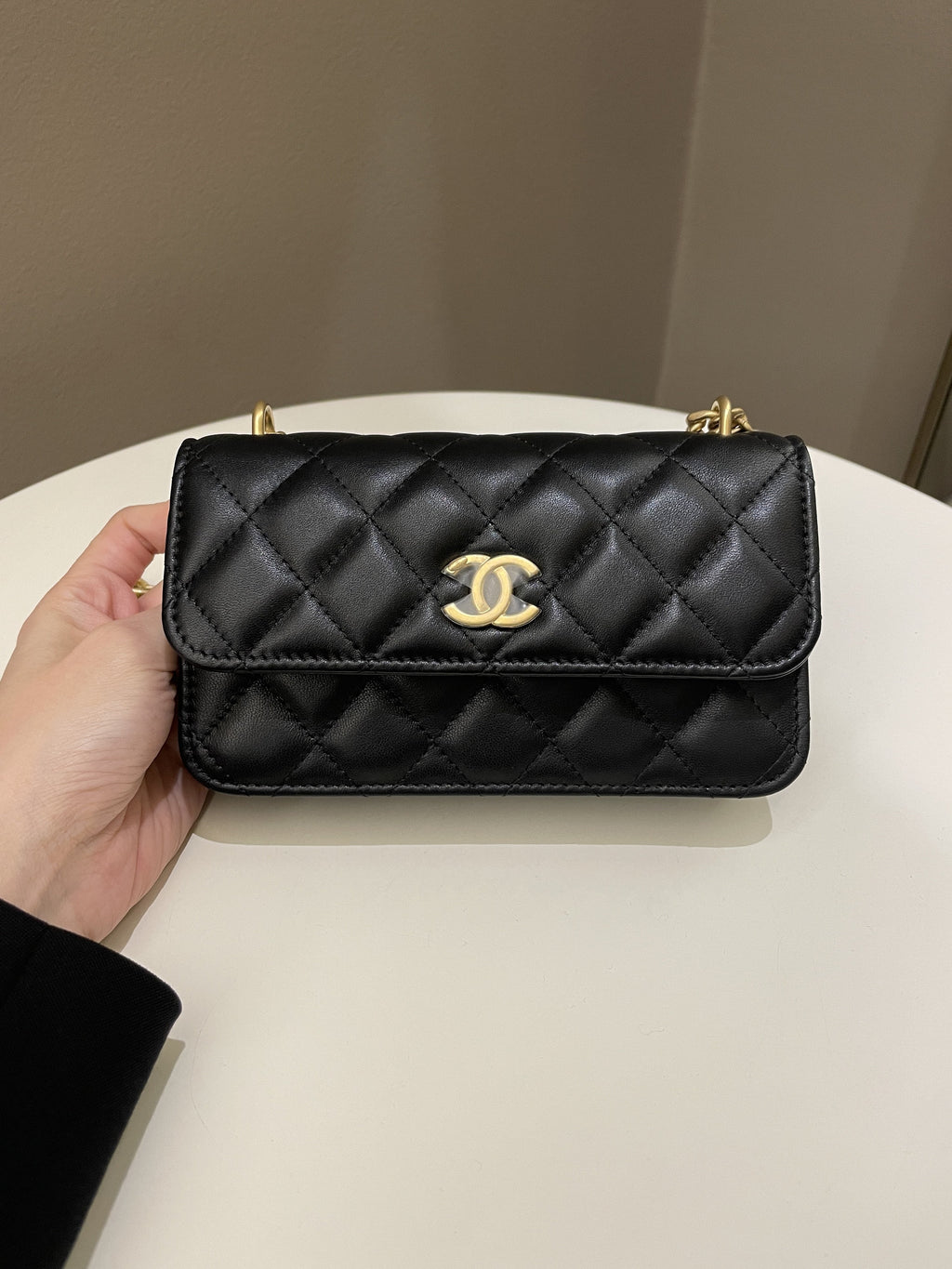 Chanel Camellia Pearl Crush Clutch on Chain Black