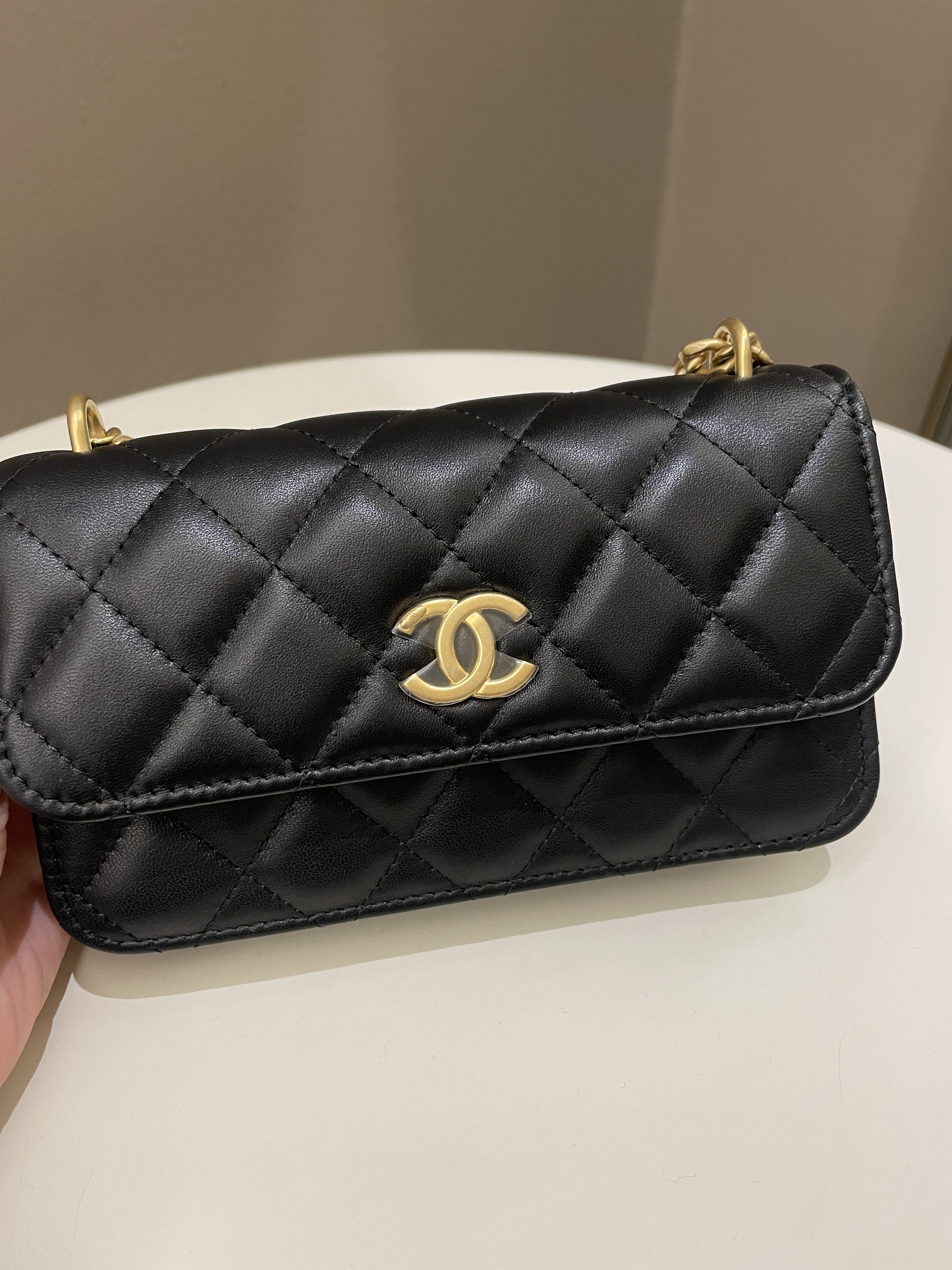 Chanel Camellia Pearl Crush Clutch on Chain Black