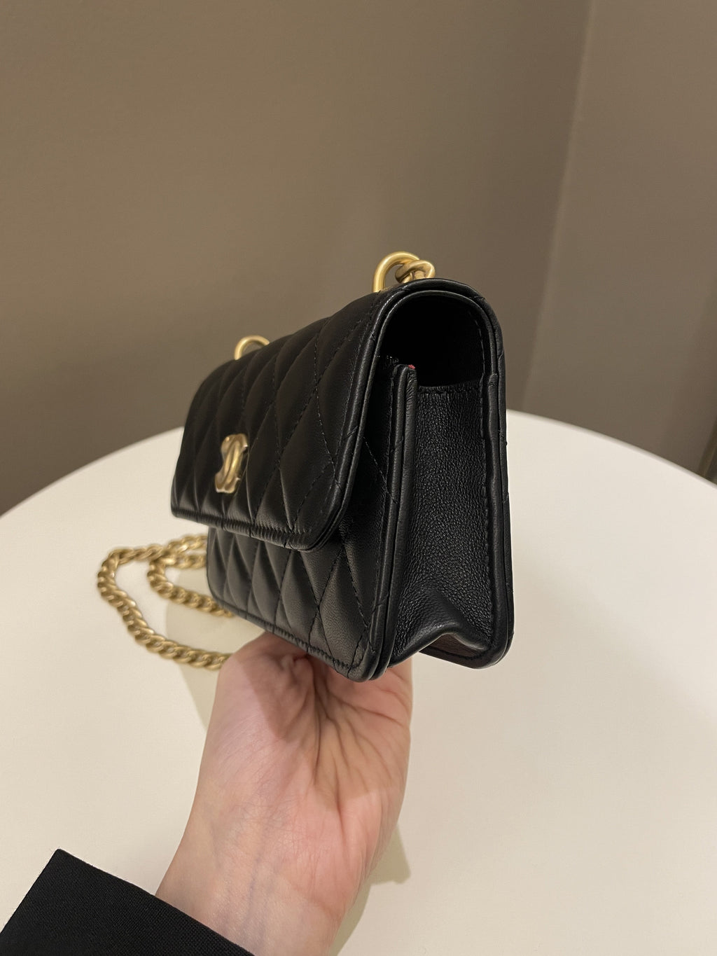 Chanel Camellia Pearl Crush Clutch on Chain Black