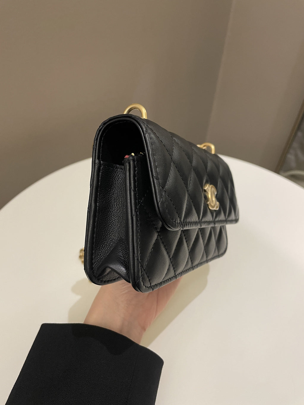 Chanel Camellia Pearl Crush Clutch on Chain Black