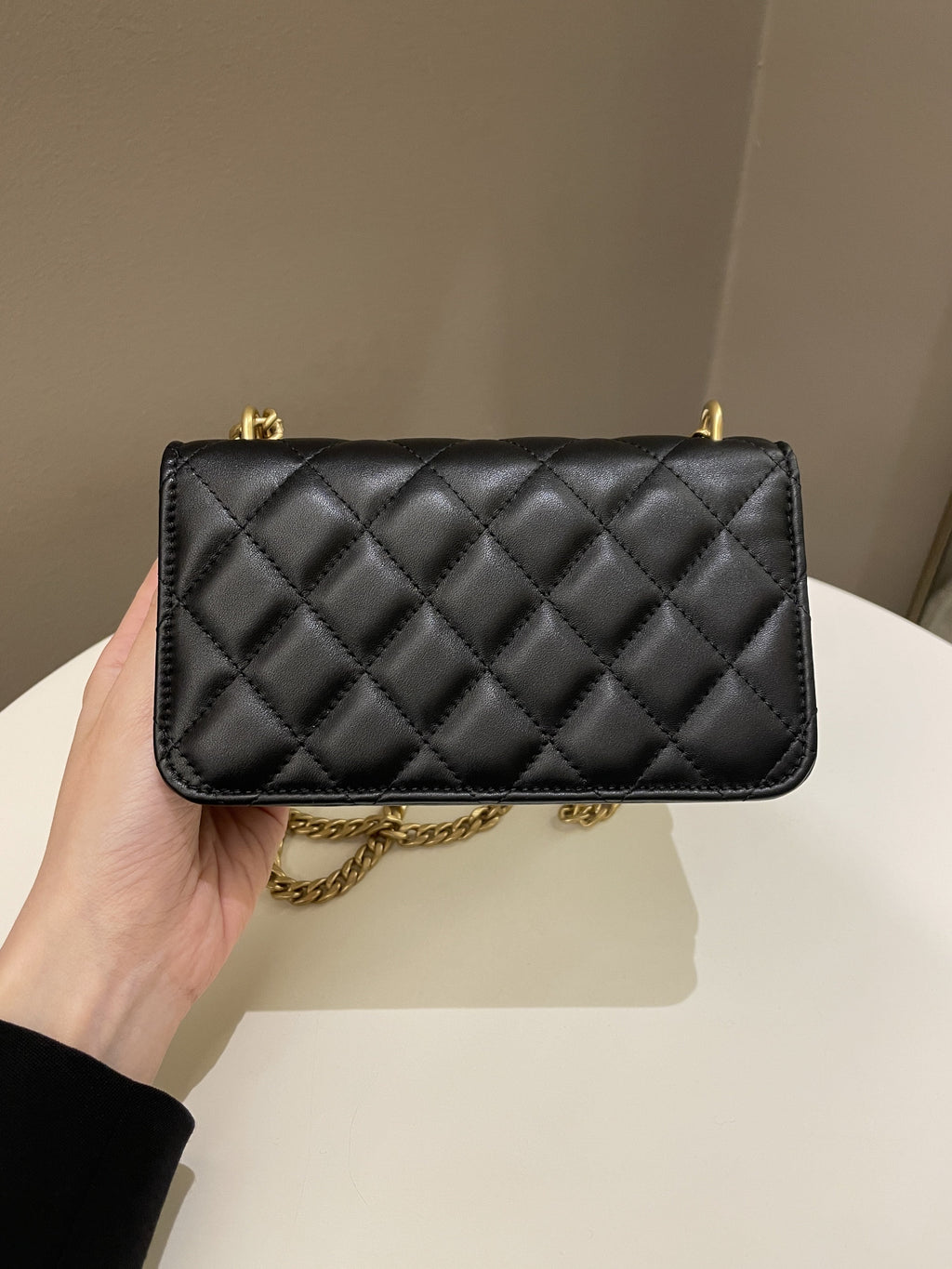 Chanel Camellia Pearl Crush Clutch on Chain Black