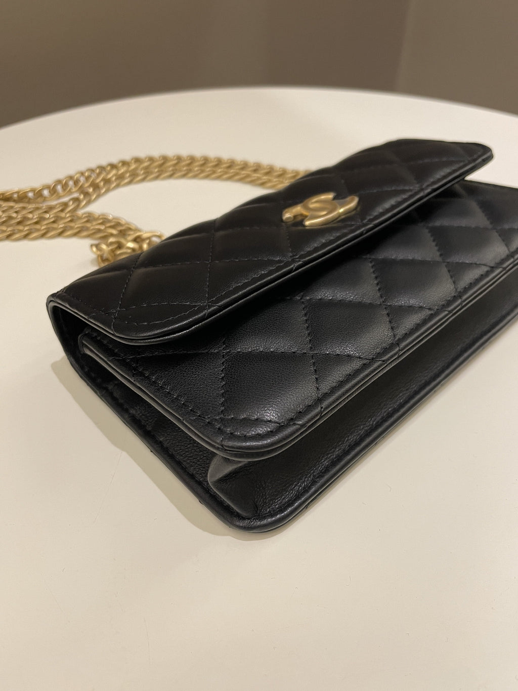 Chanel Camellia Pearl Crush Clutch on Chain Black