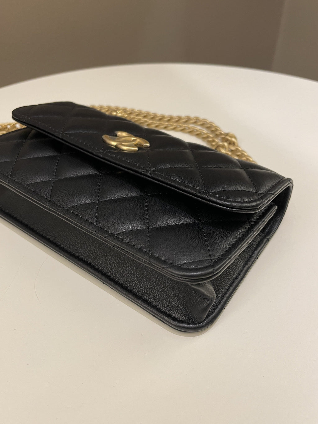 Chanel Camellia Pearl Crush Clutch on Chain Black