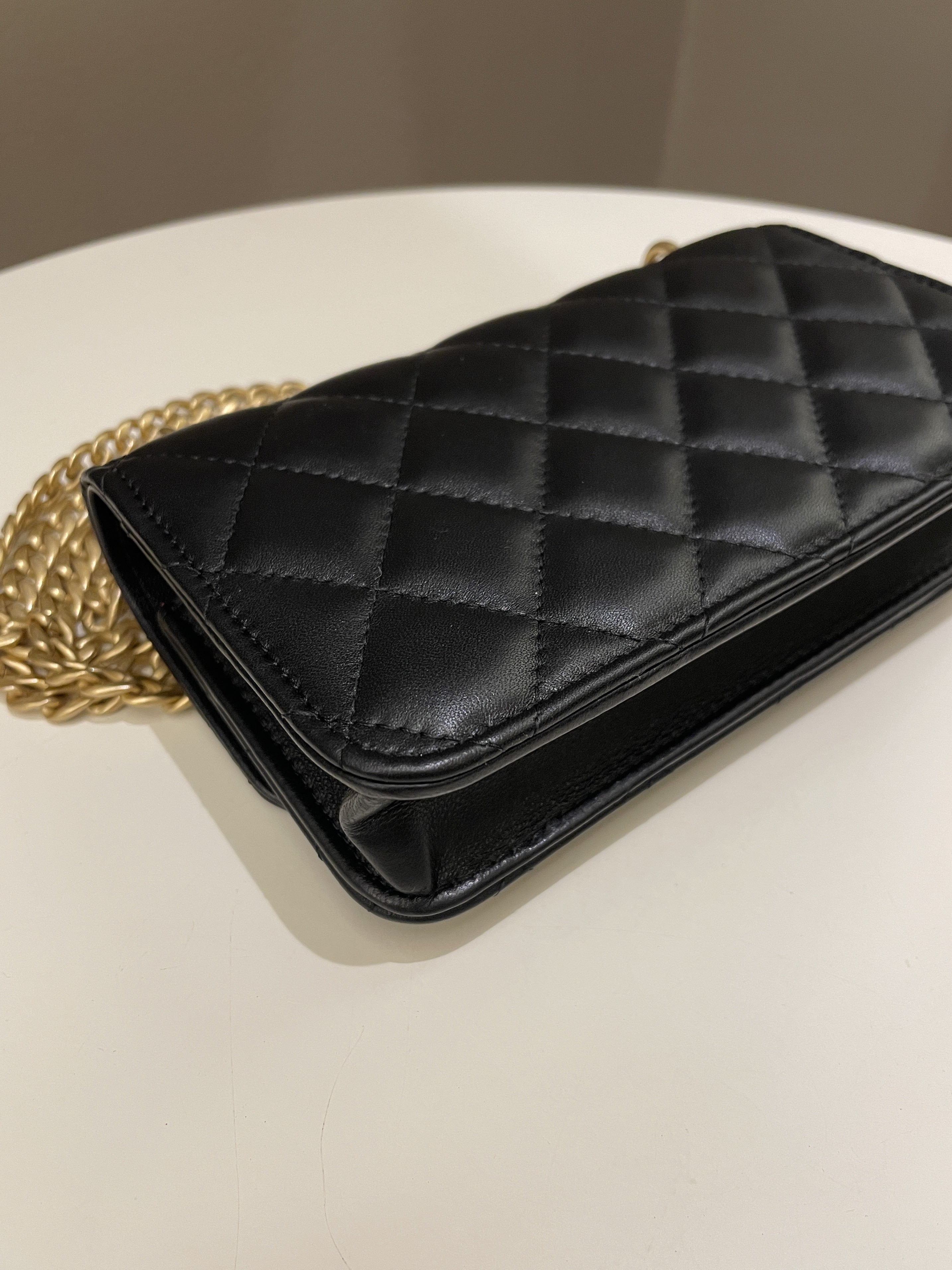 Chanel Camellia Pearl Crush Clutch on Chain Black
