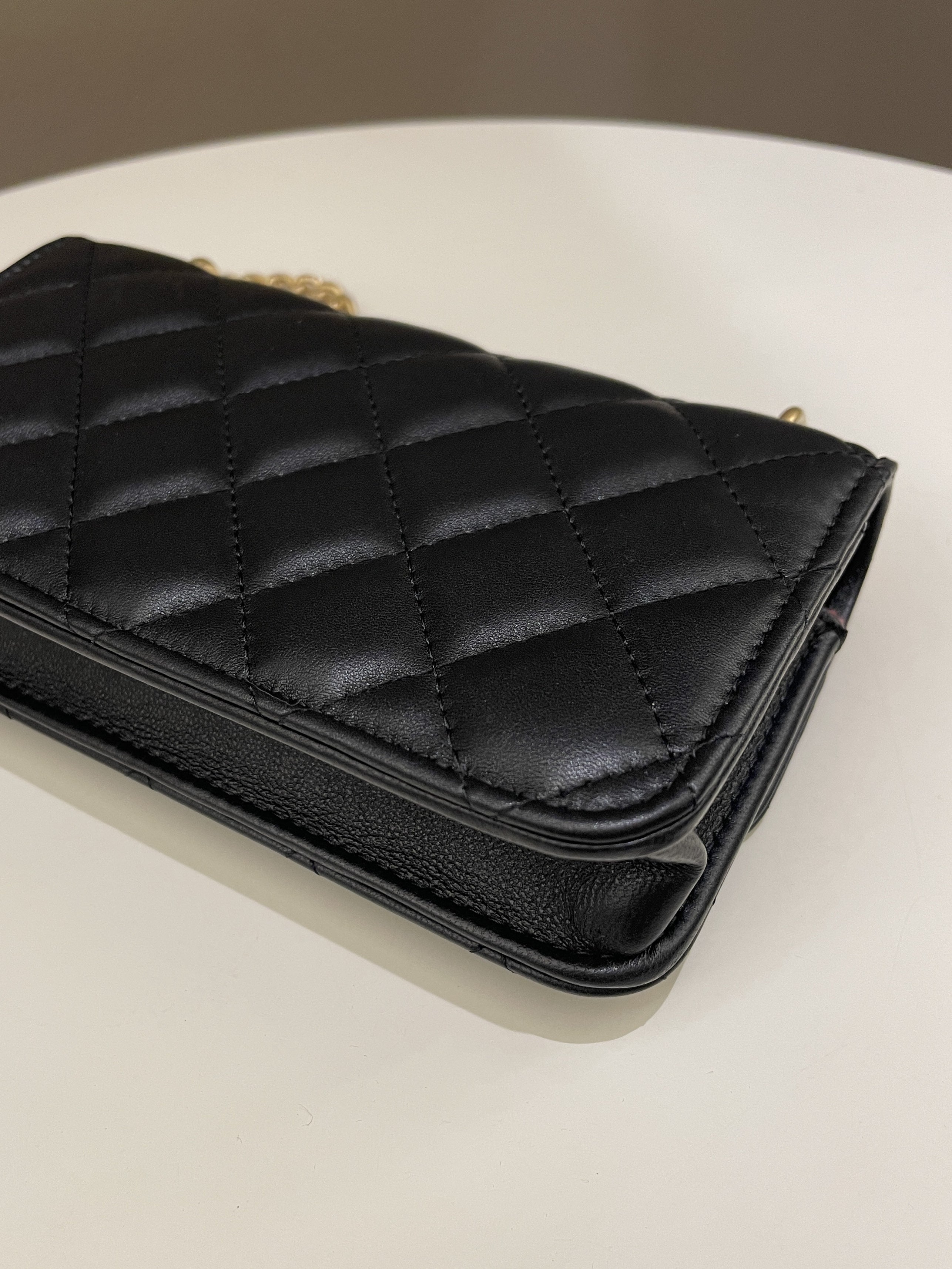 Chanel Camellia Pearl Crush Clutch on Chain Black