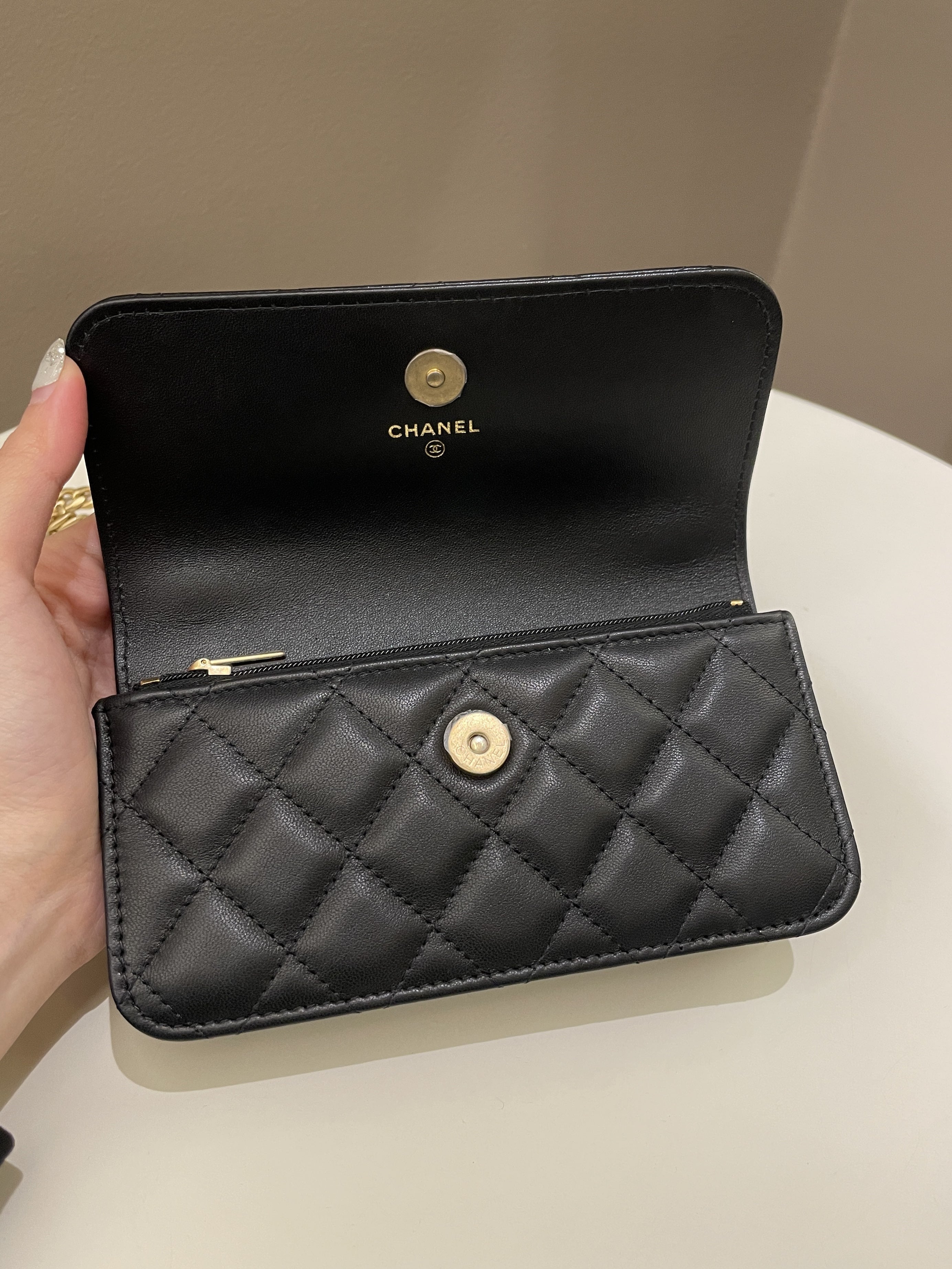 Chanel Camellia Pearl Crush Clutch on Chain Black