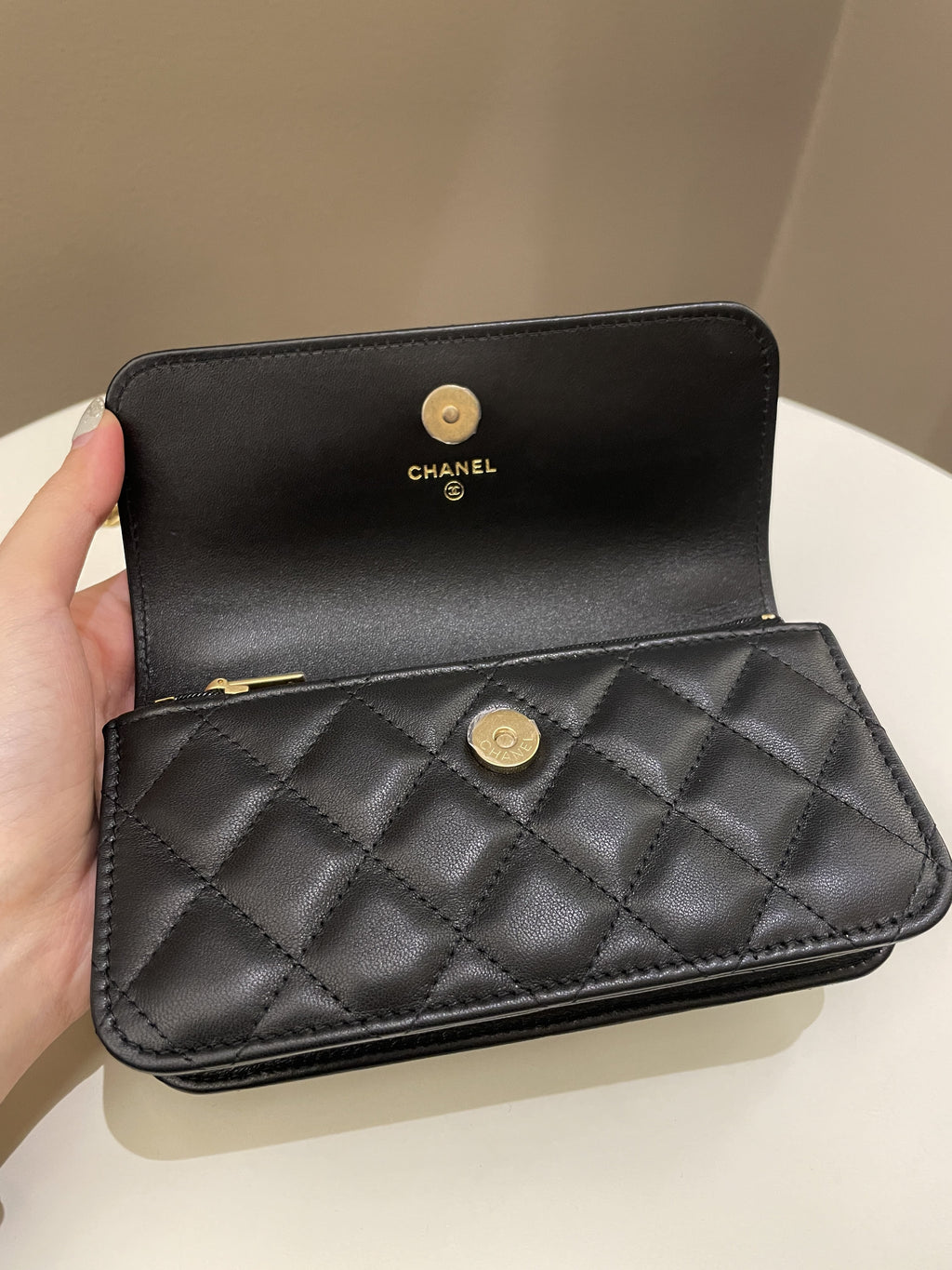 Chanel Camellia Pearl Crush Clutch on Chain Black