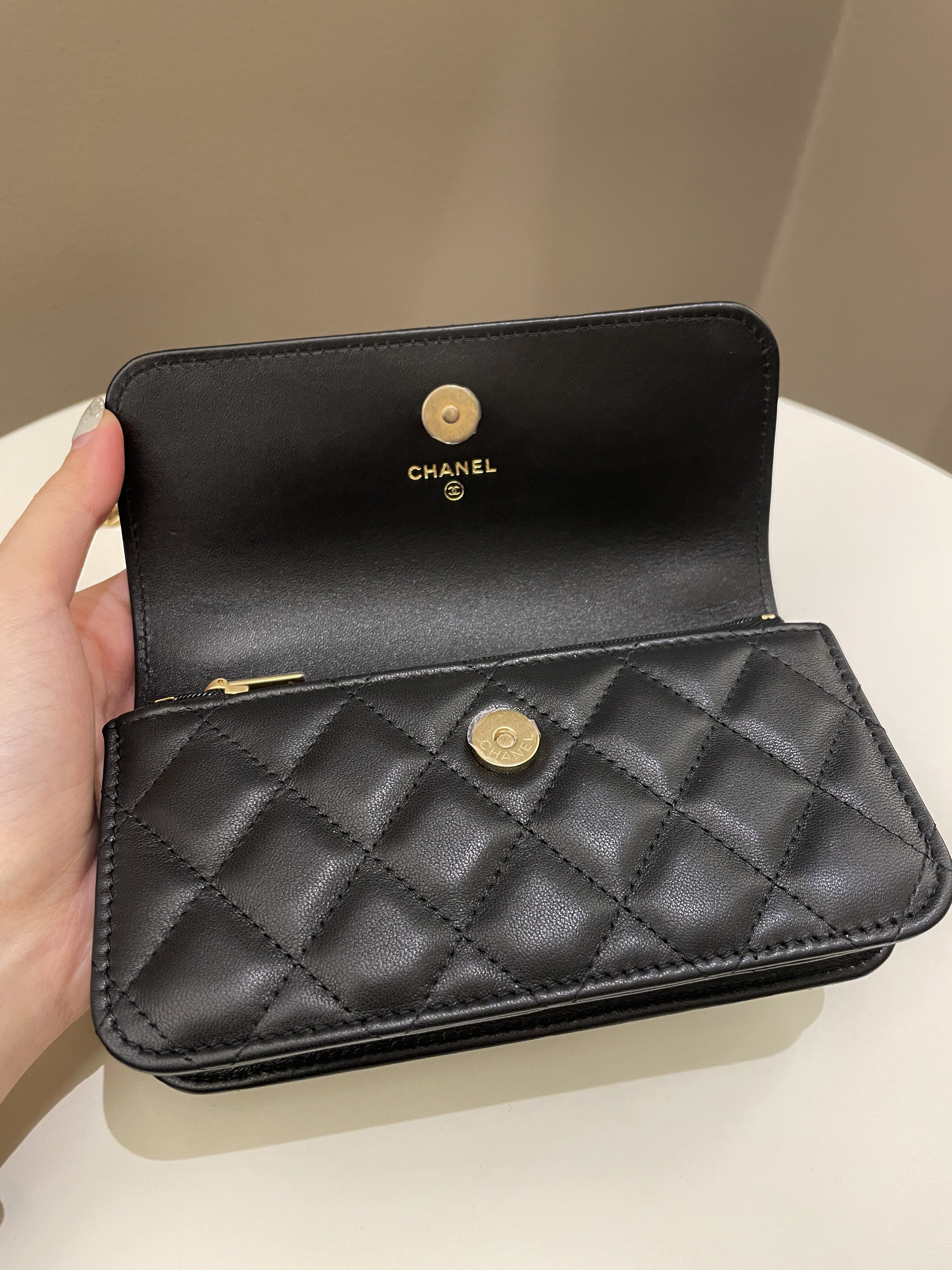 Chanel Camellia Pearl Crush Clutch on Chain Black
