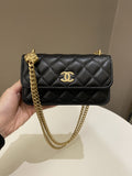 Chanel Camellia Pearl Crush Clutch on Chain Black