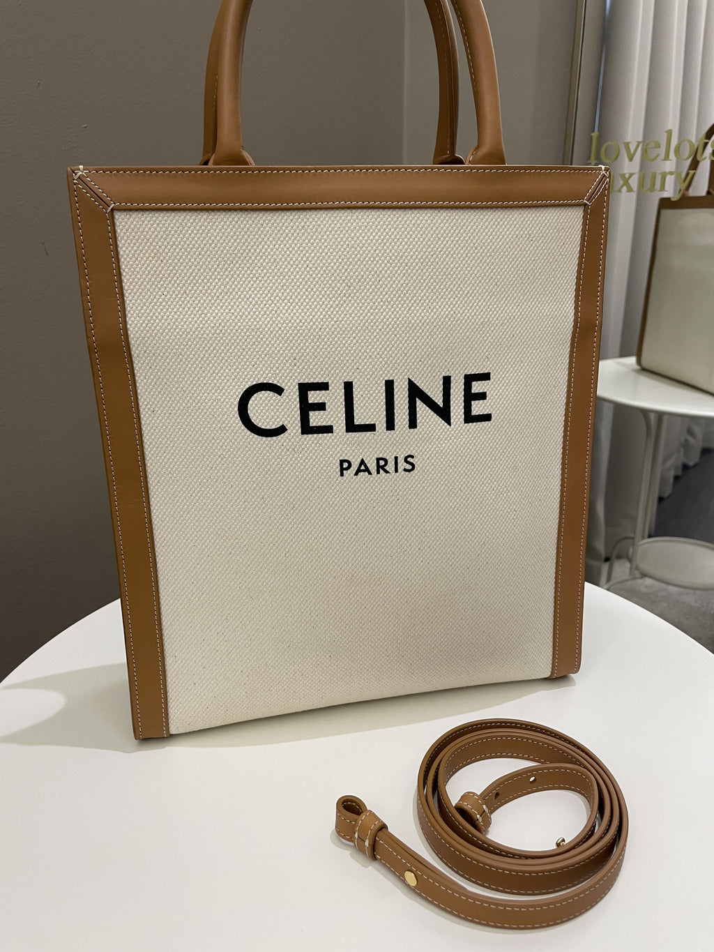 Celine Vertical Cabas Tote Bag Beige / Brown