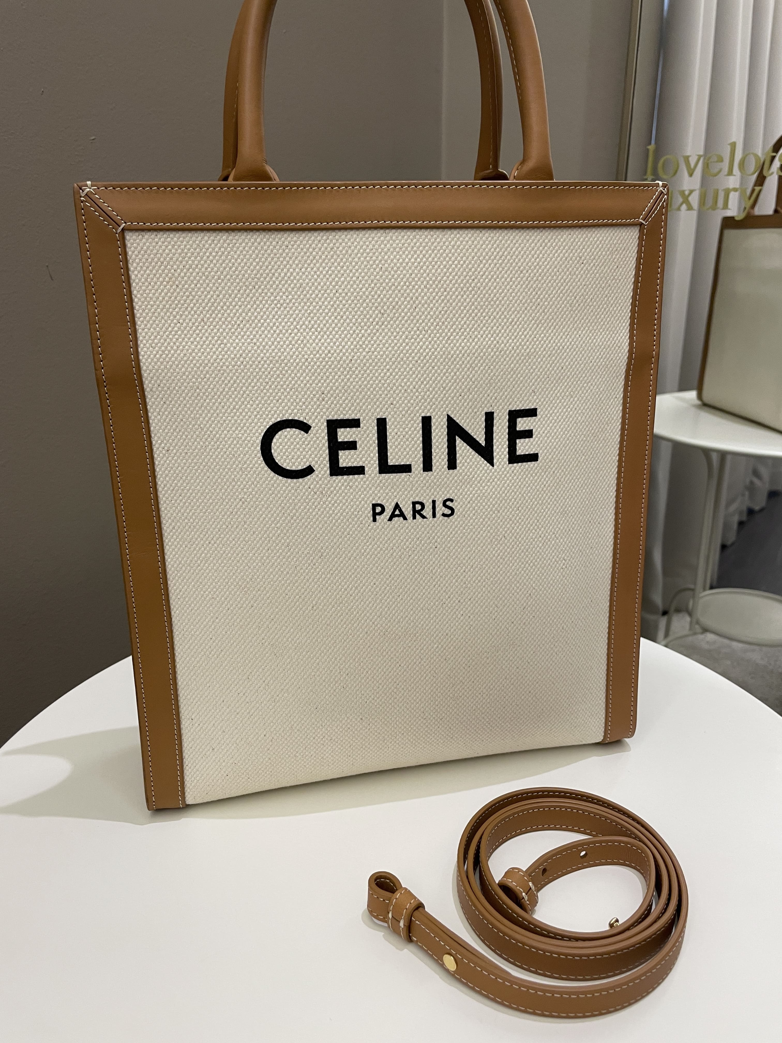 Celine Vertical Cabas Tote Bag Beige / Brown