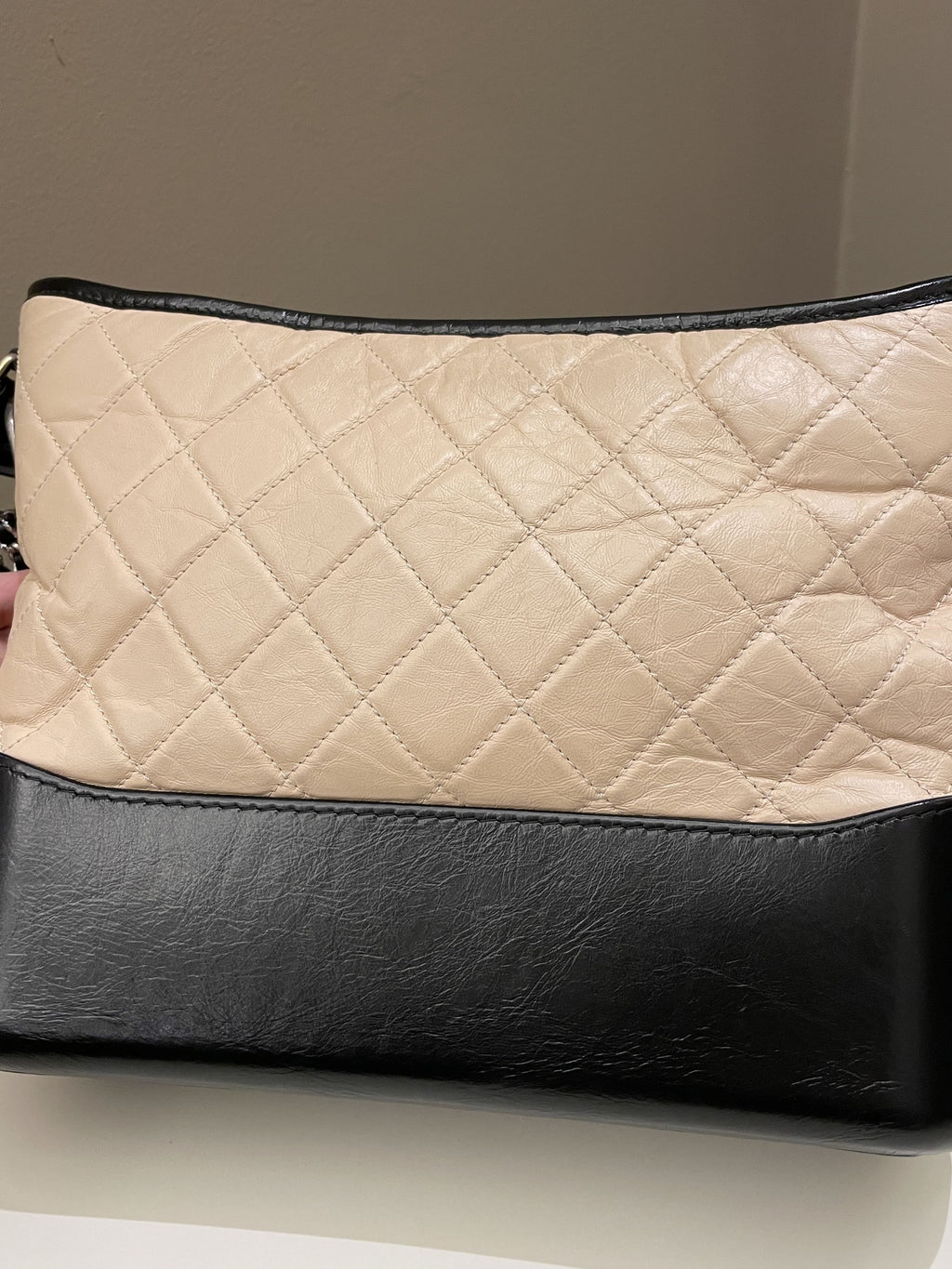 Chanel Quilted Gabrielle Hobo Beige / Black Aged Calfskin