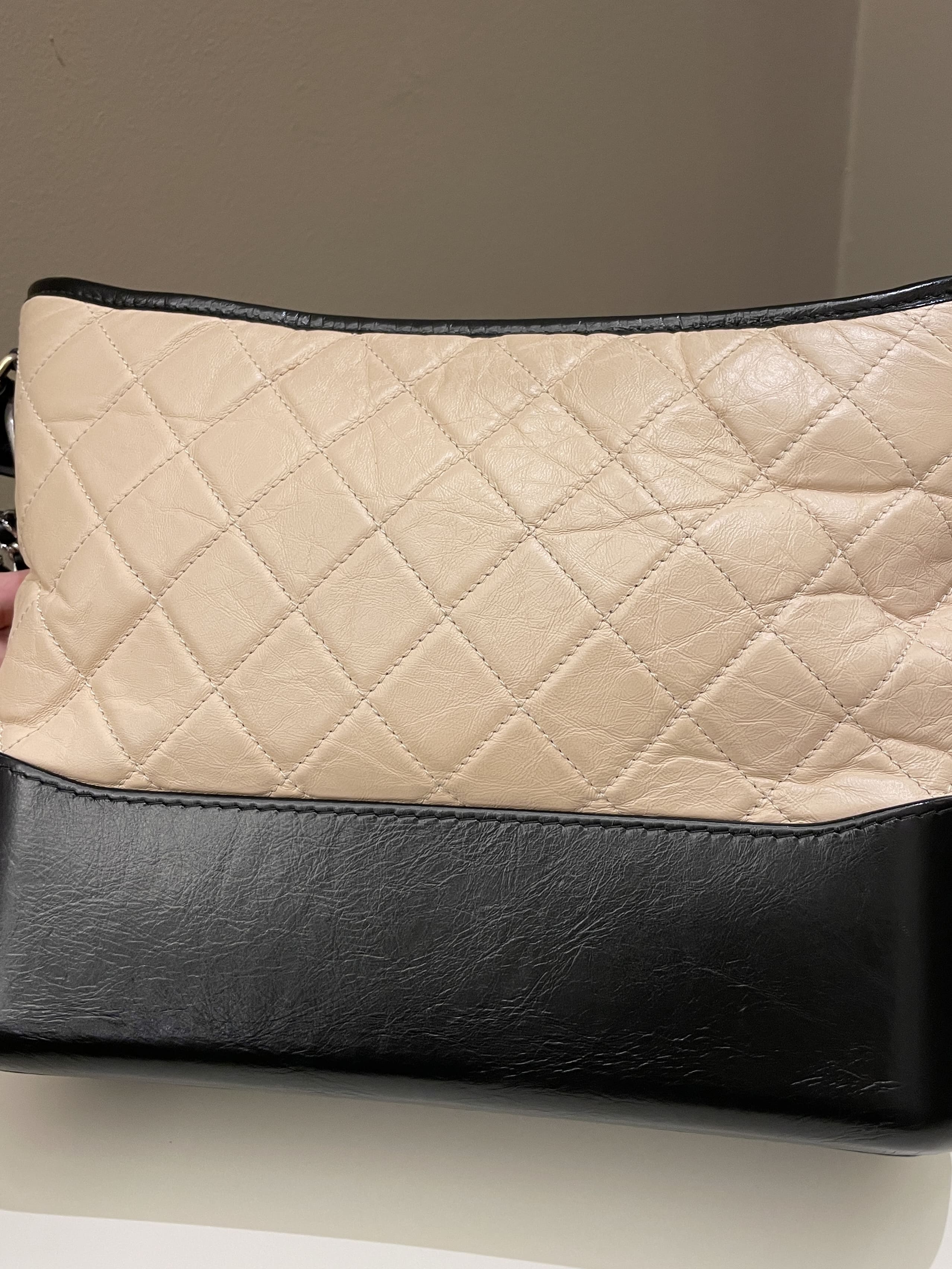 Chanel Quilted Gabrielle Hobo Beige / Black Aged Calfskin