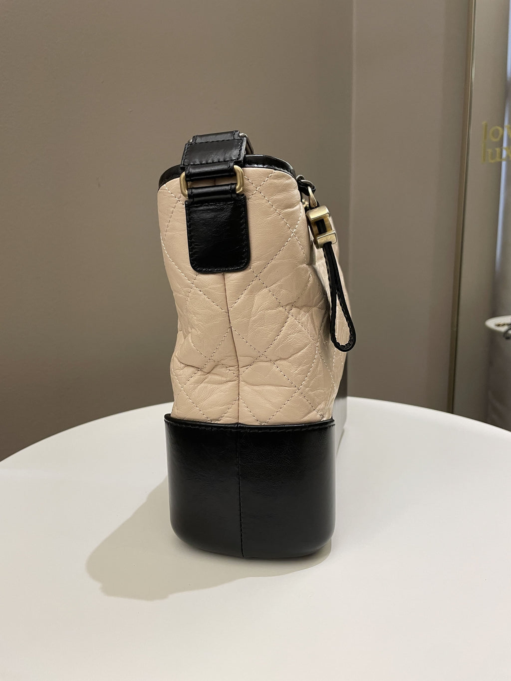 Chanel Quilted Gabrielle Hobo Beige / Black Aged Calfskin