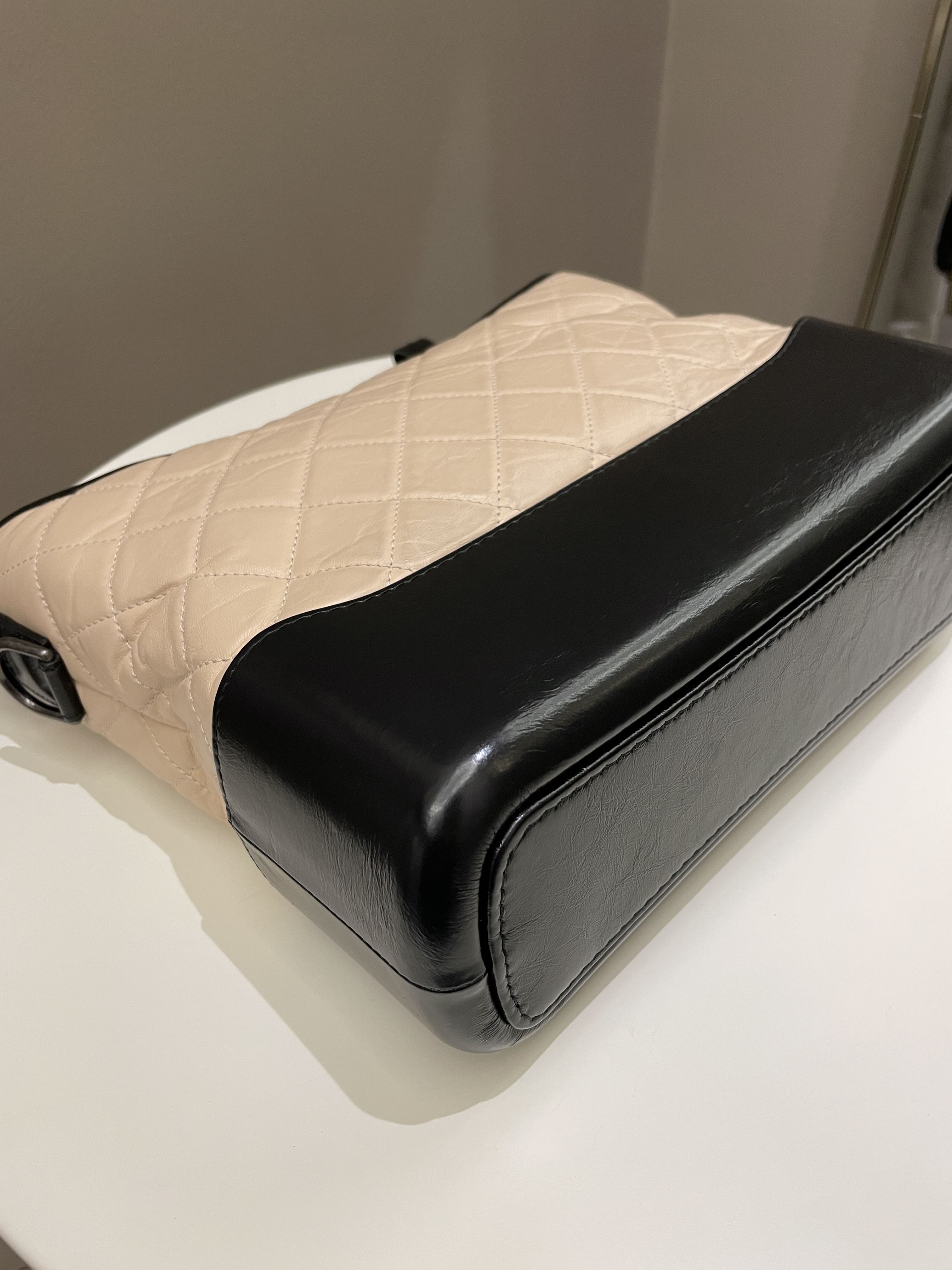 Chanel Quilted Gabrielle Hobo Beige / Black Aged Calfskin