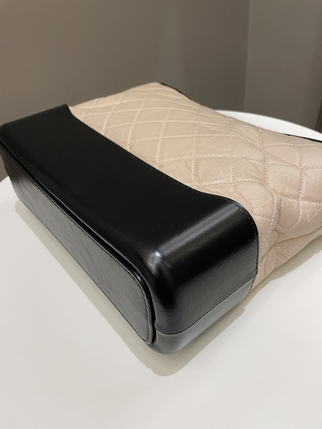 Chanel Quilted Gabrielle Hobo Beige / Black Aged Calfskin
