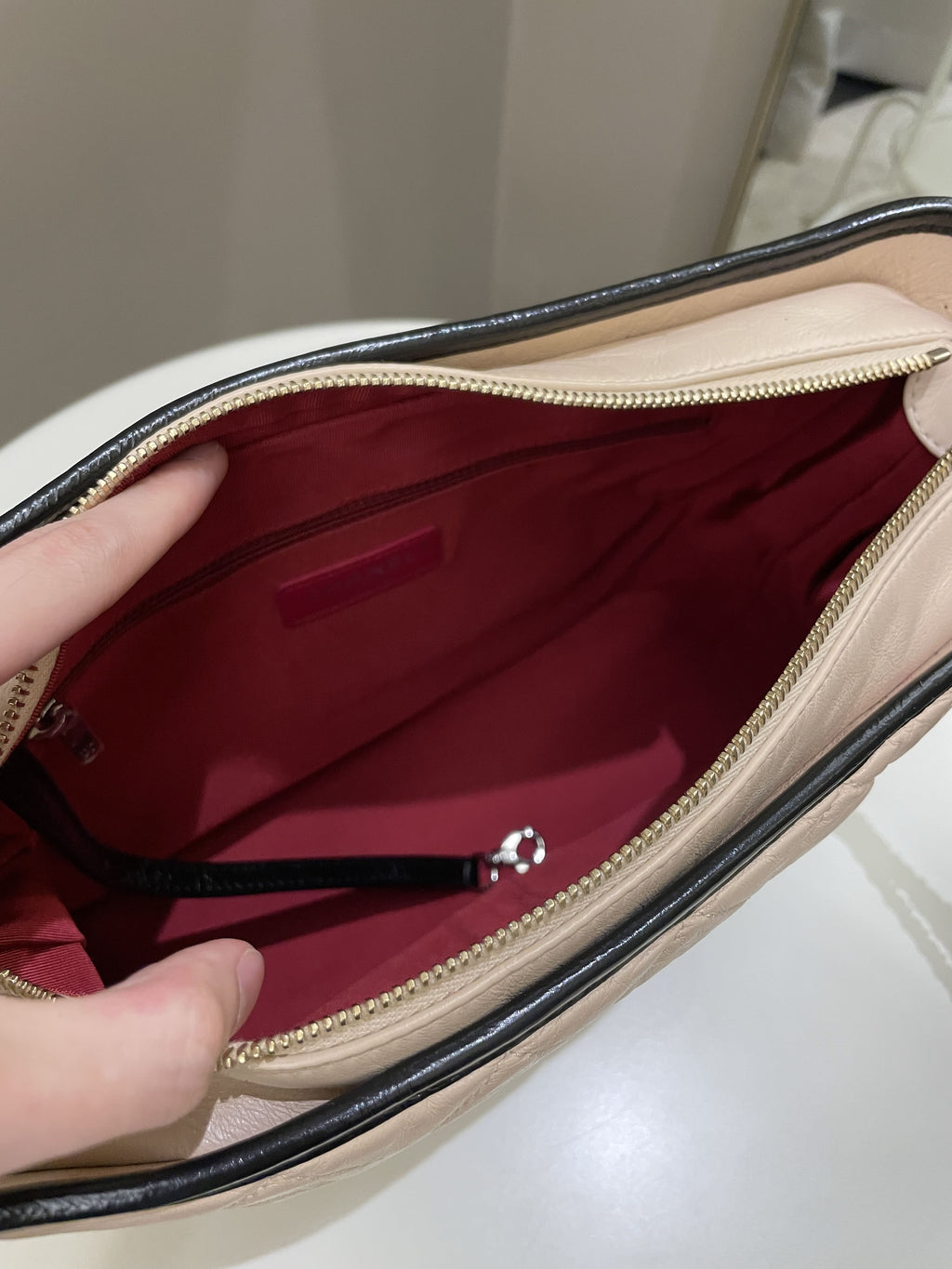 Chanel Quilted Gabrielle Hobo Beige / Black Aged Calfskin