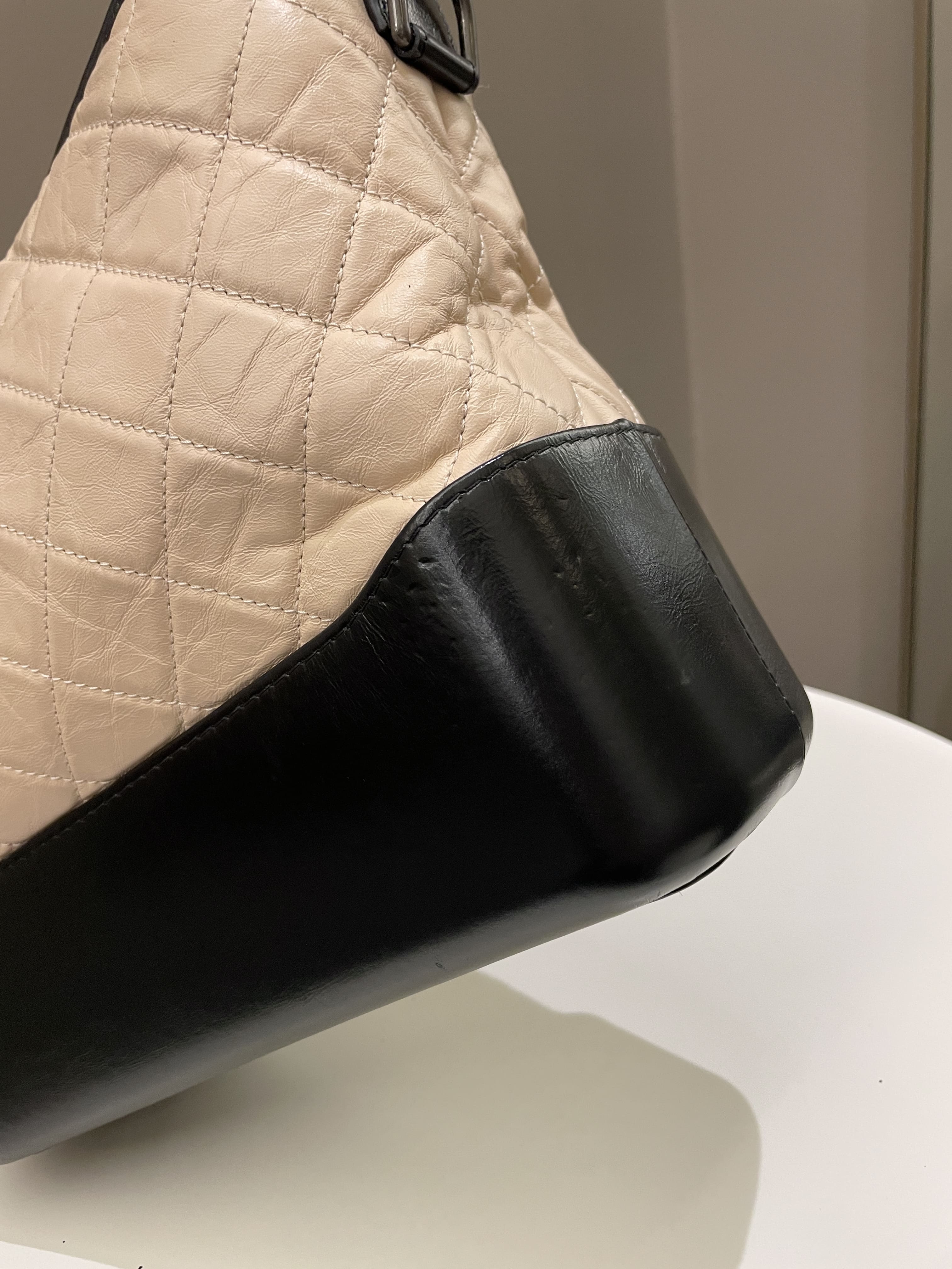 Chanel Quilted Gabrielle Hobo Beige / Black Aged Calfskin
