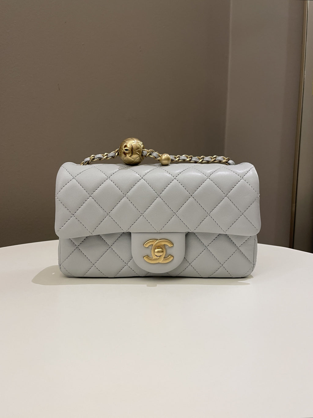 Chanel Pearl Crush Quilted Mini Rectangular Grey Lambskin
