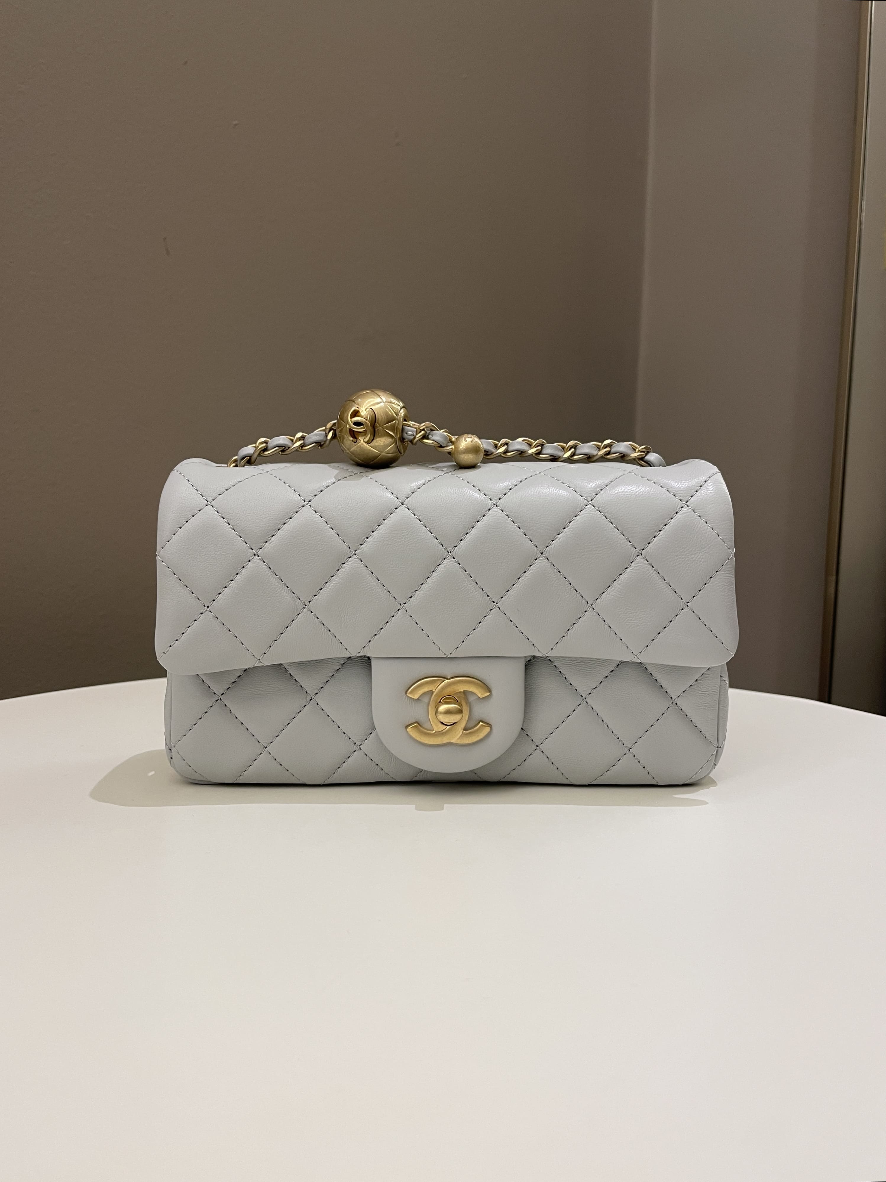Chanel Pearl Crush Quilted Mini Rectangular Grey Lambskin