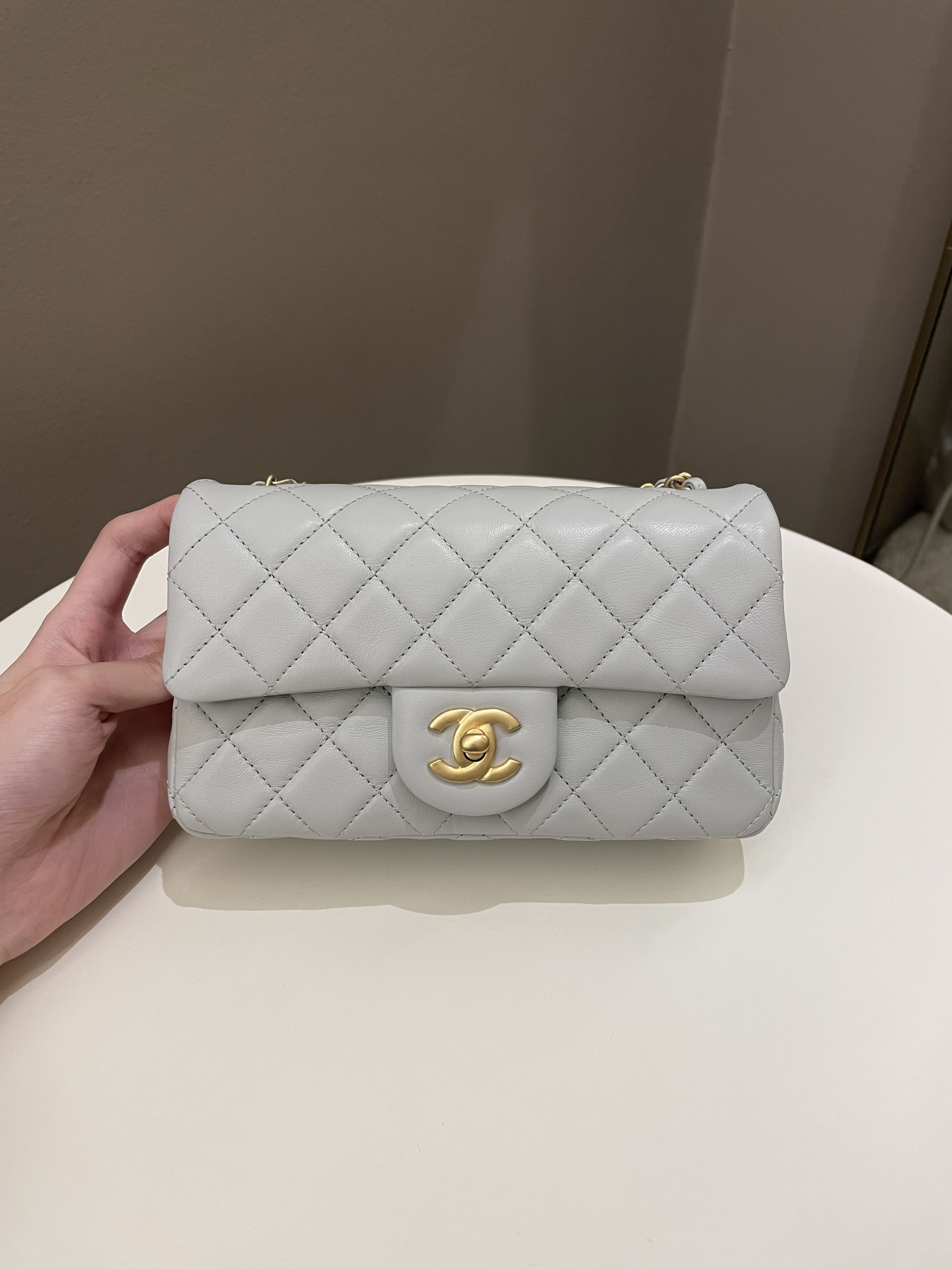 Chanel Pearl Crush Quilted Mini Rectangular Grey Lambskin