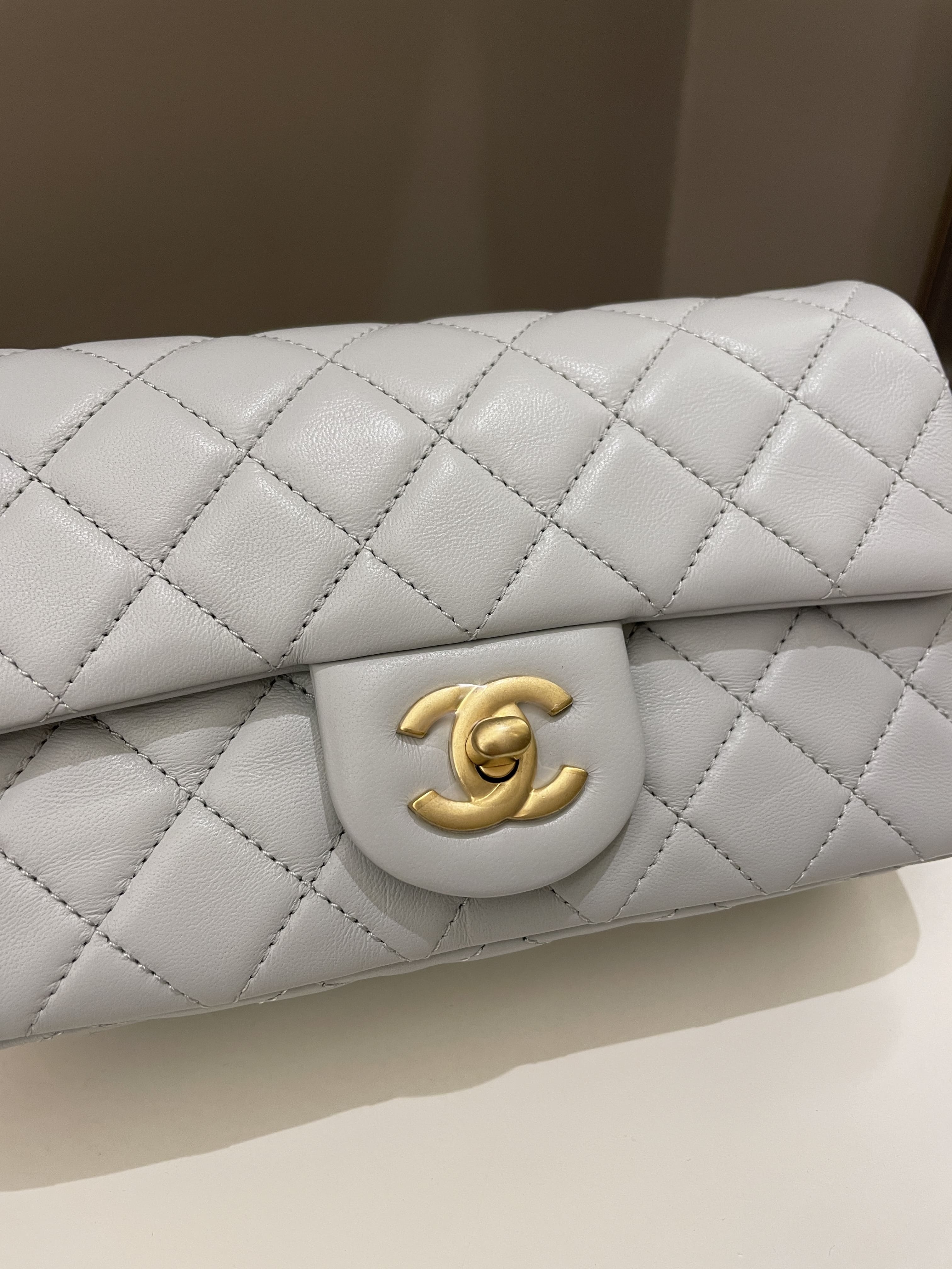 Chanel Pearl Crush Quilted Mini Rectangular Grey Lambskin