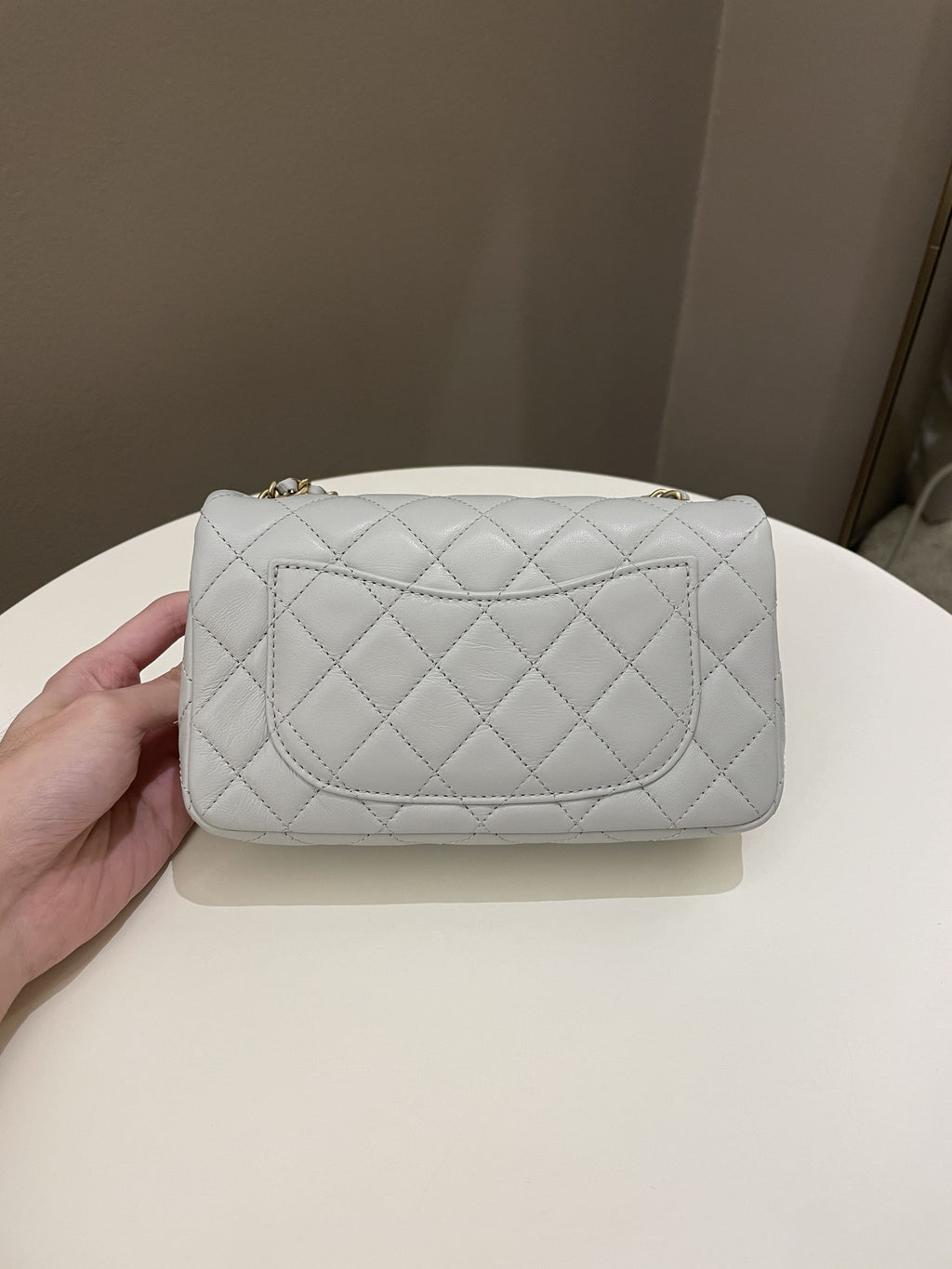 Chanel Pearl Crush Quilted Mini Rectangular Grey Lambskin