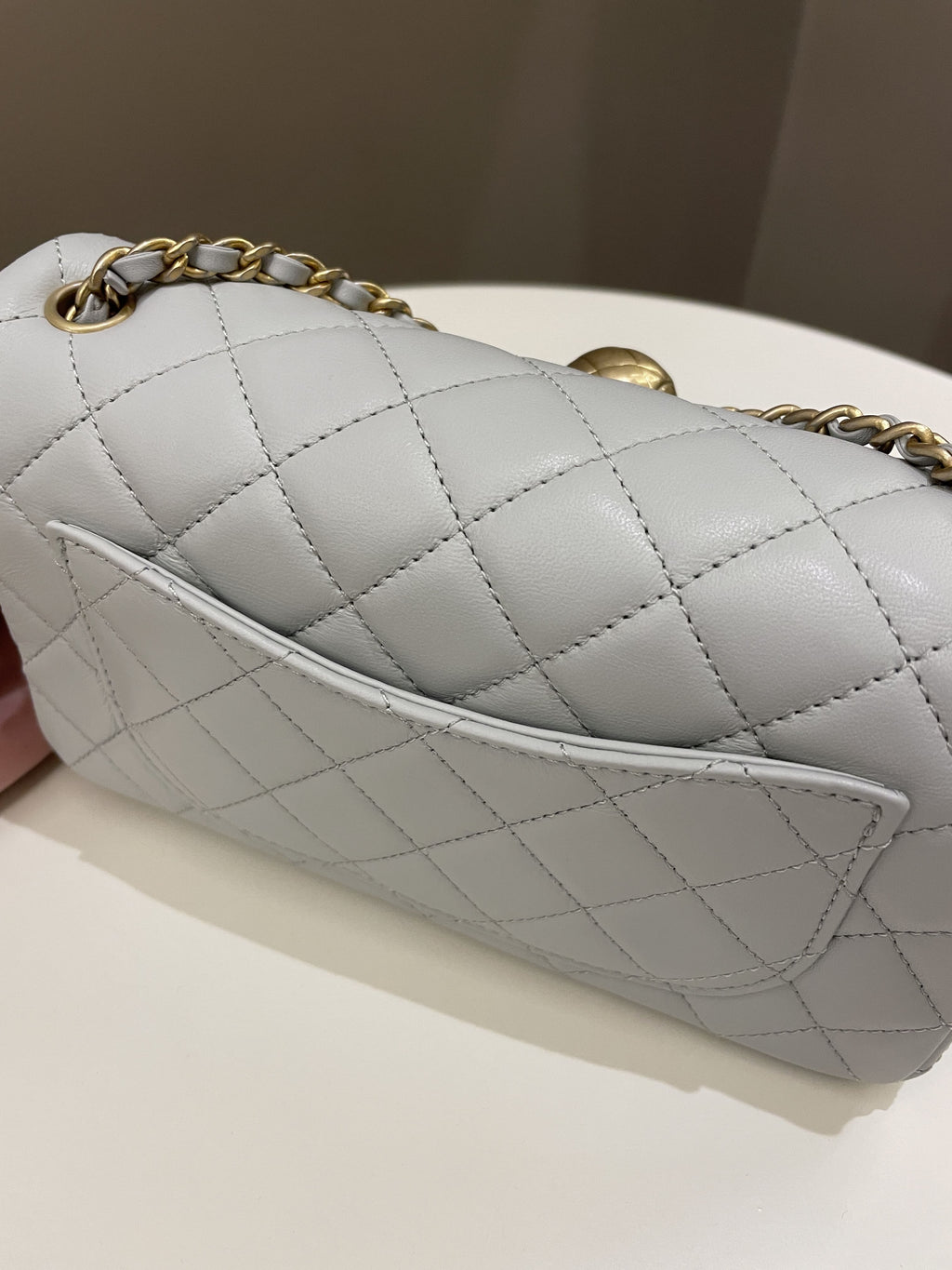 Chanel Pearl Crush Quilted Mini Rectangular Grey Lambskin