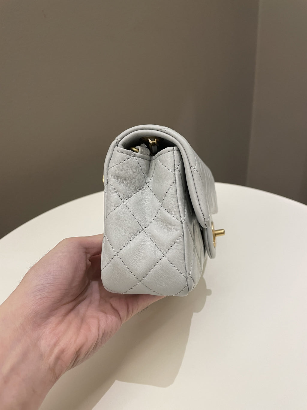 Chanel Pearl Crush Quilted Mini Rectangular Grey Lambskin
