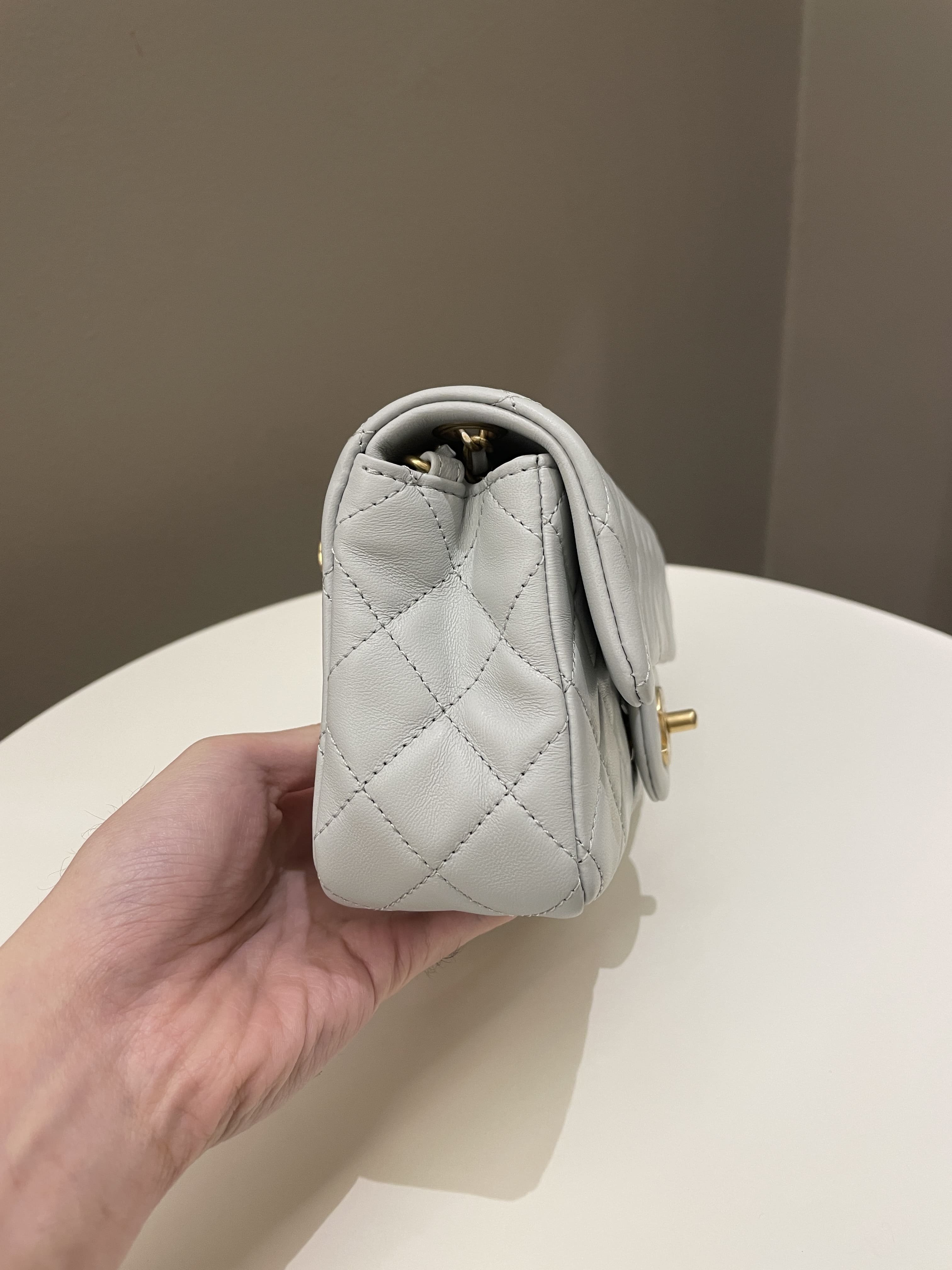 Chanel Pearl Crush Quilted Mini Rectangular Grey Lambskin