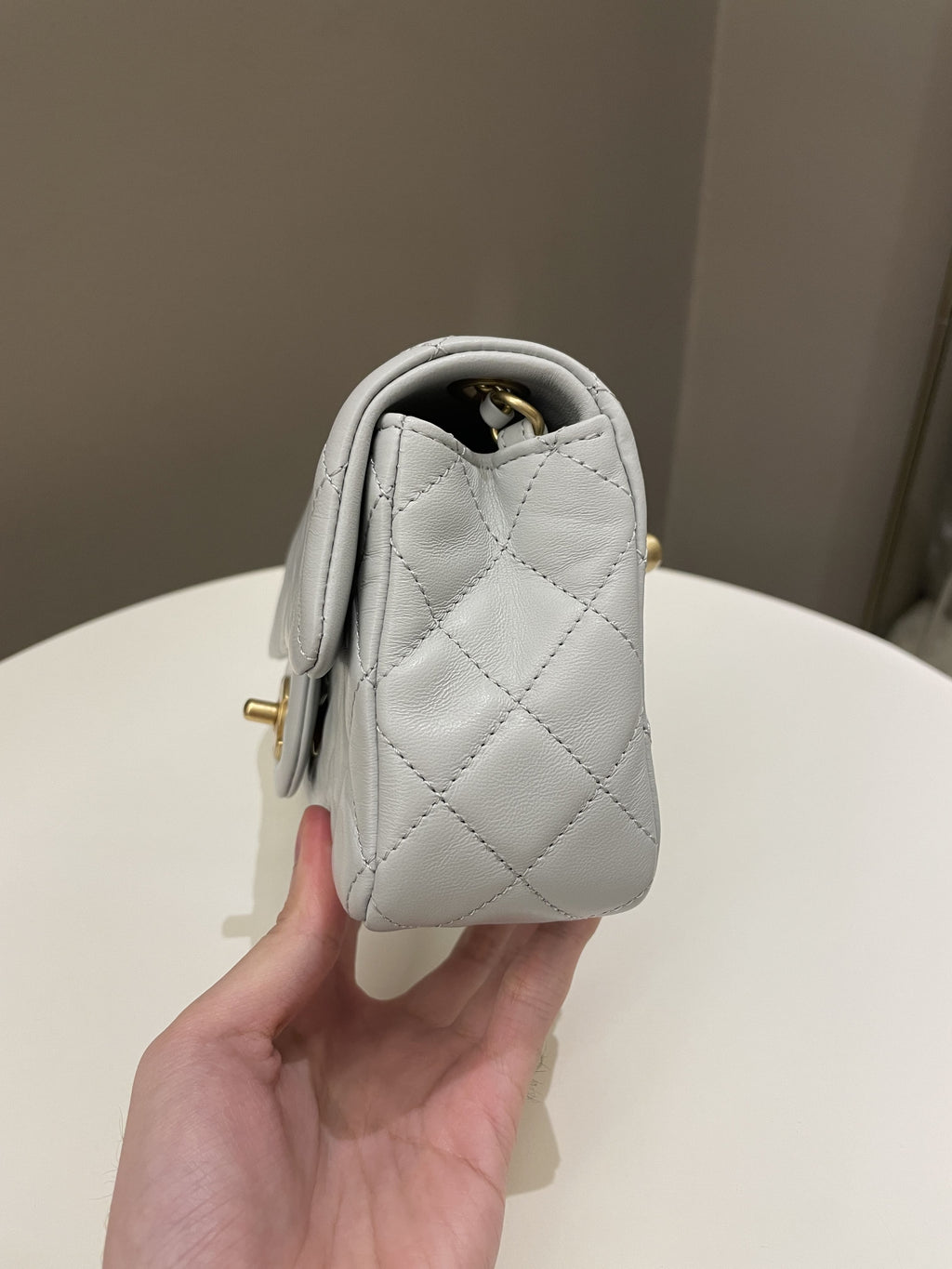 Chanel Pearl Crush Quilted Mini Rectangular Grey Lambskin