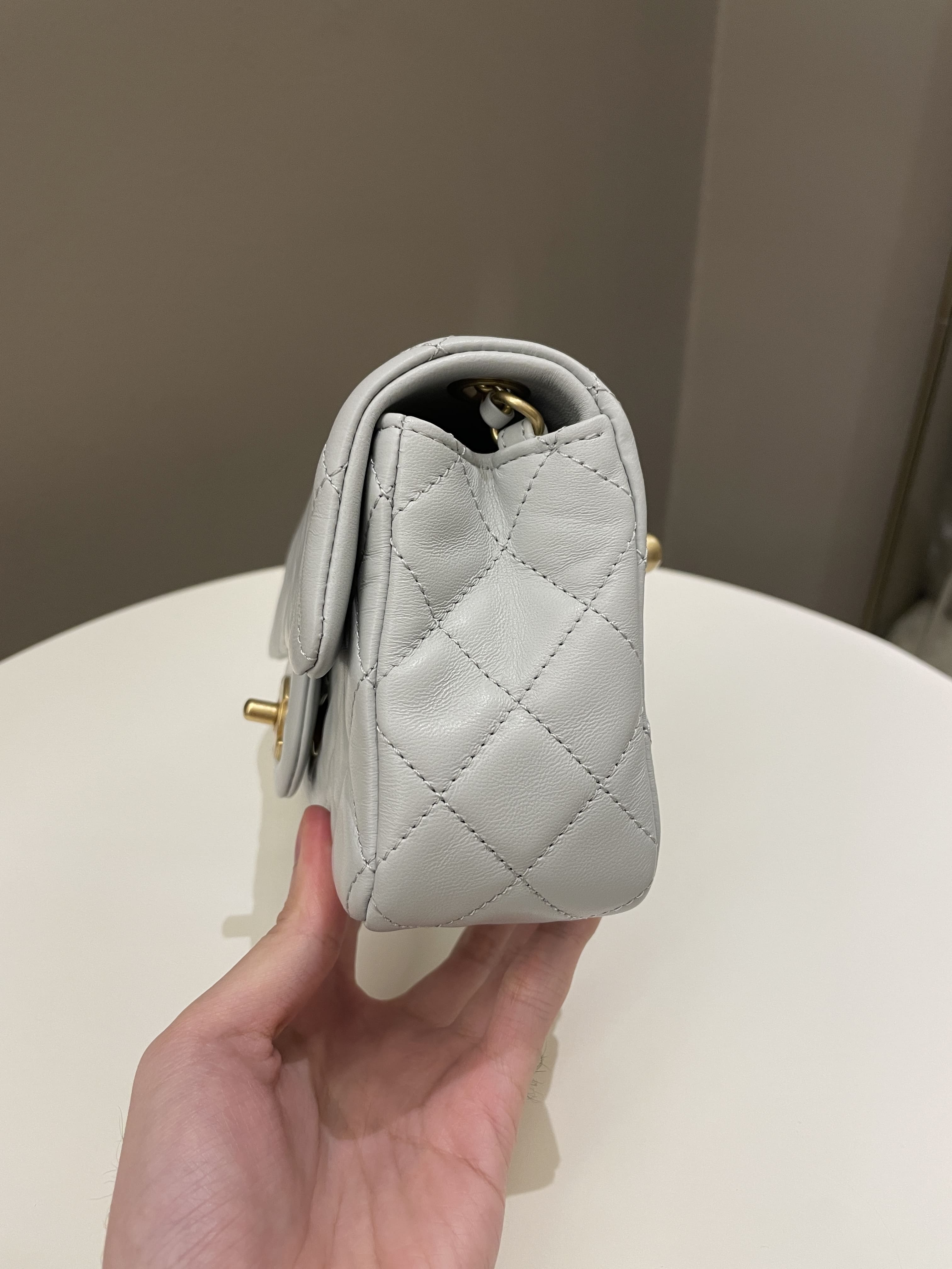 Chanel Pearl Crush Quilted Mini Rectangular Grey Lambskin