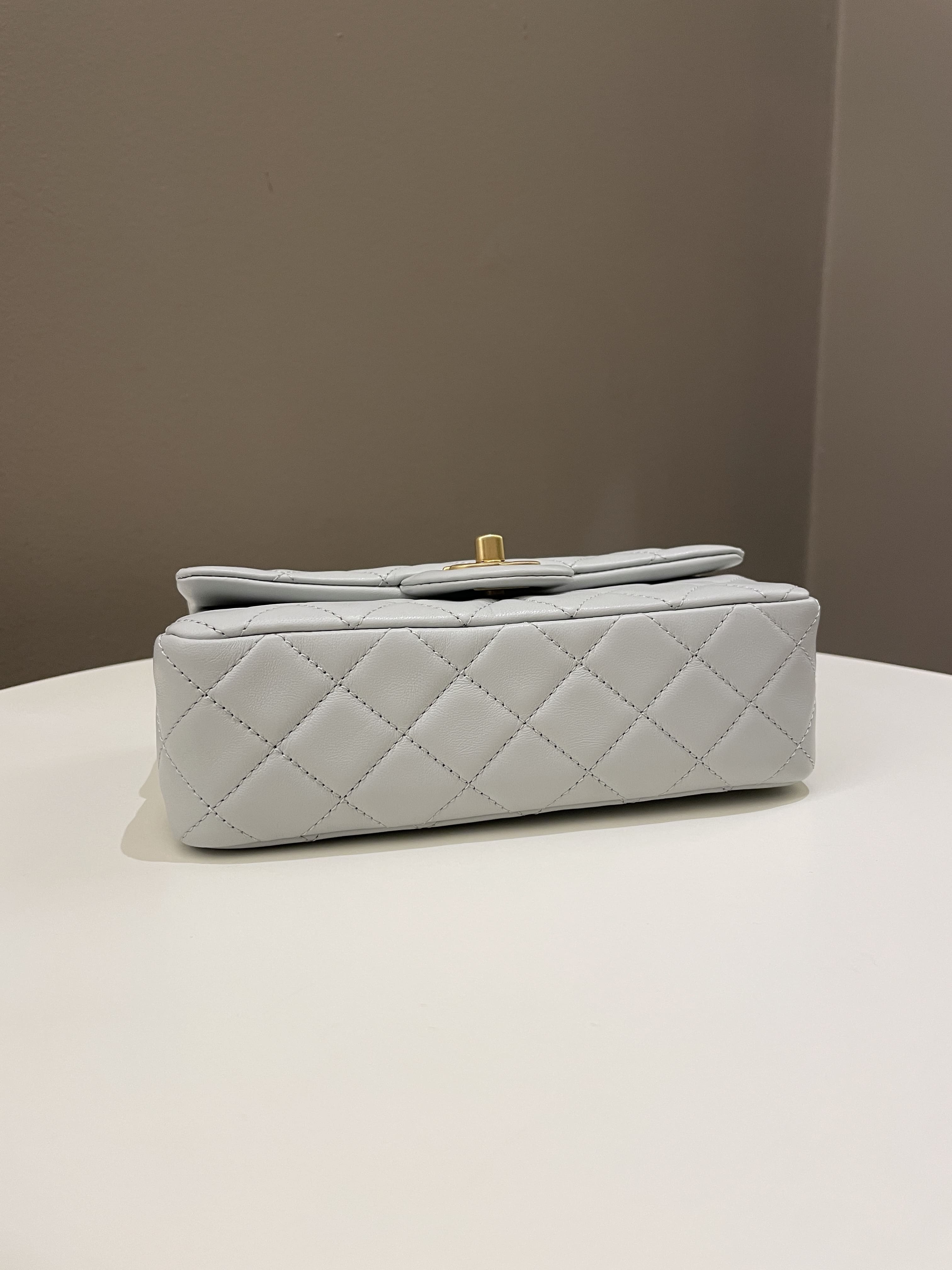Chanel Pearl Crush Quilted Mini Rectangular Grey Lambskin