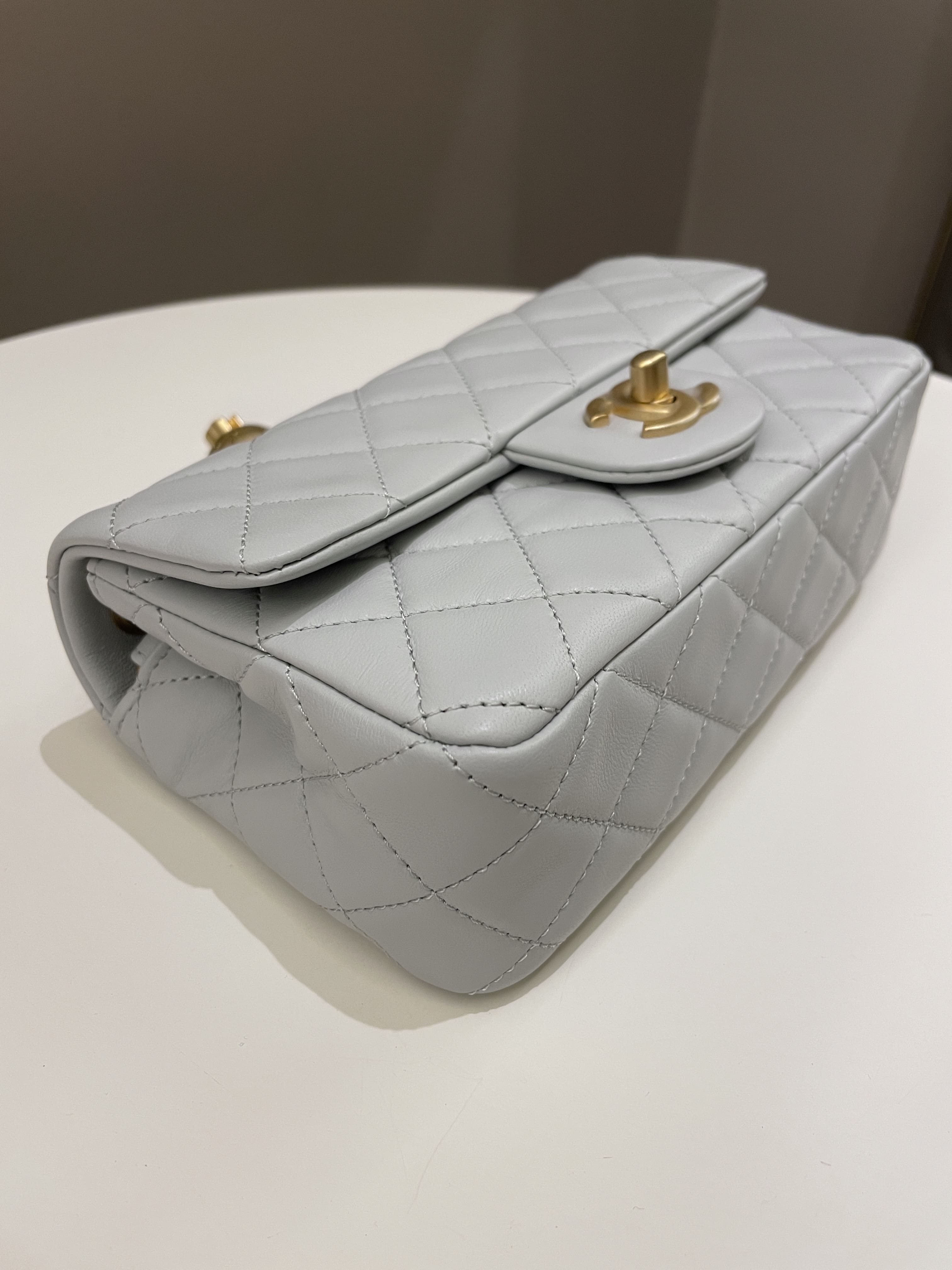 Chanel Pearl Crush Quilted Mini Rectangular Grey Lambskin