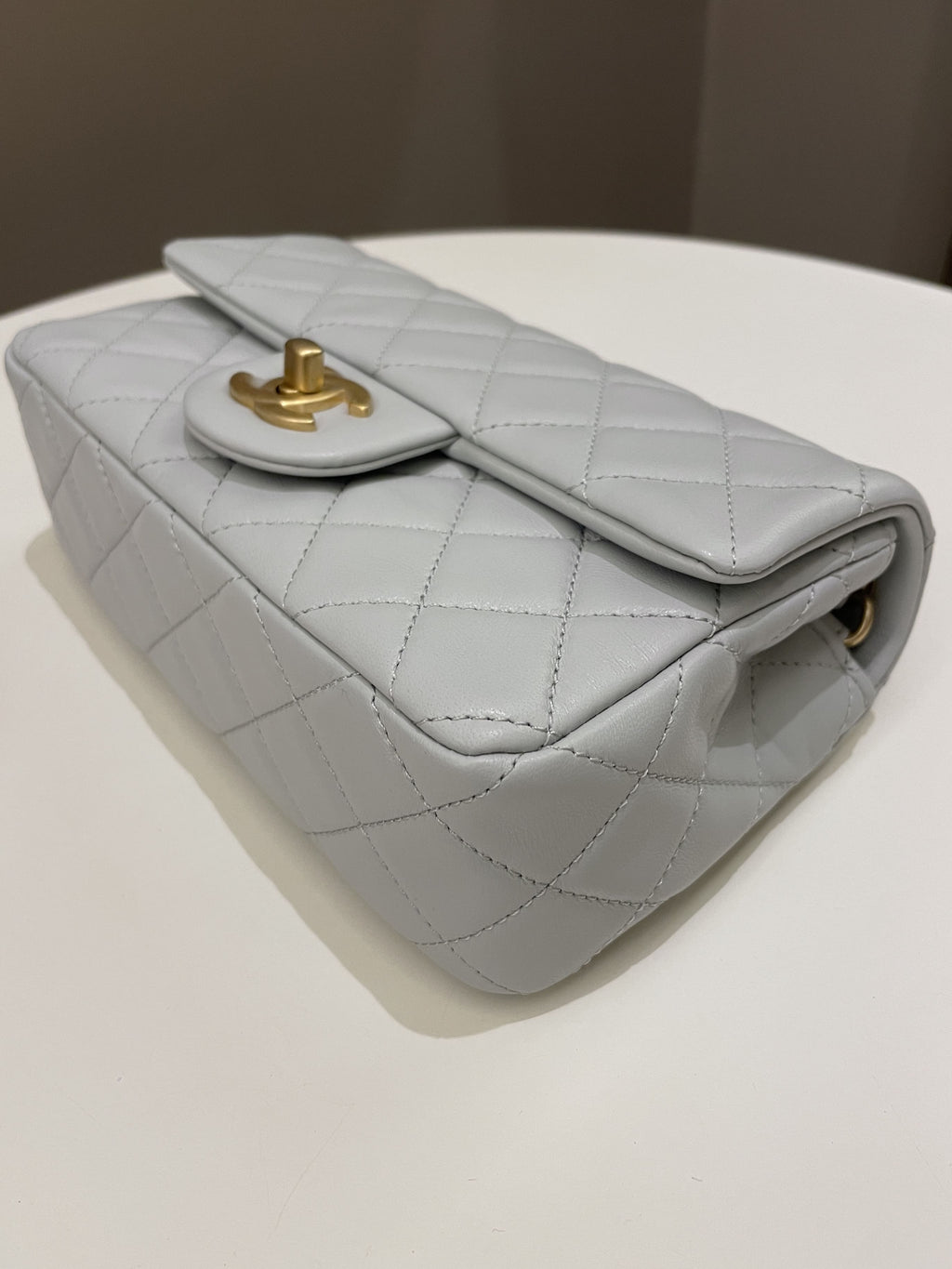 Chanel Pearl Crush Quilted Mini Rectangular Grey Lambskin