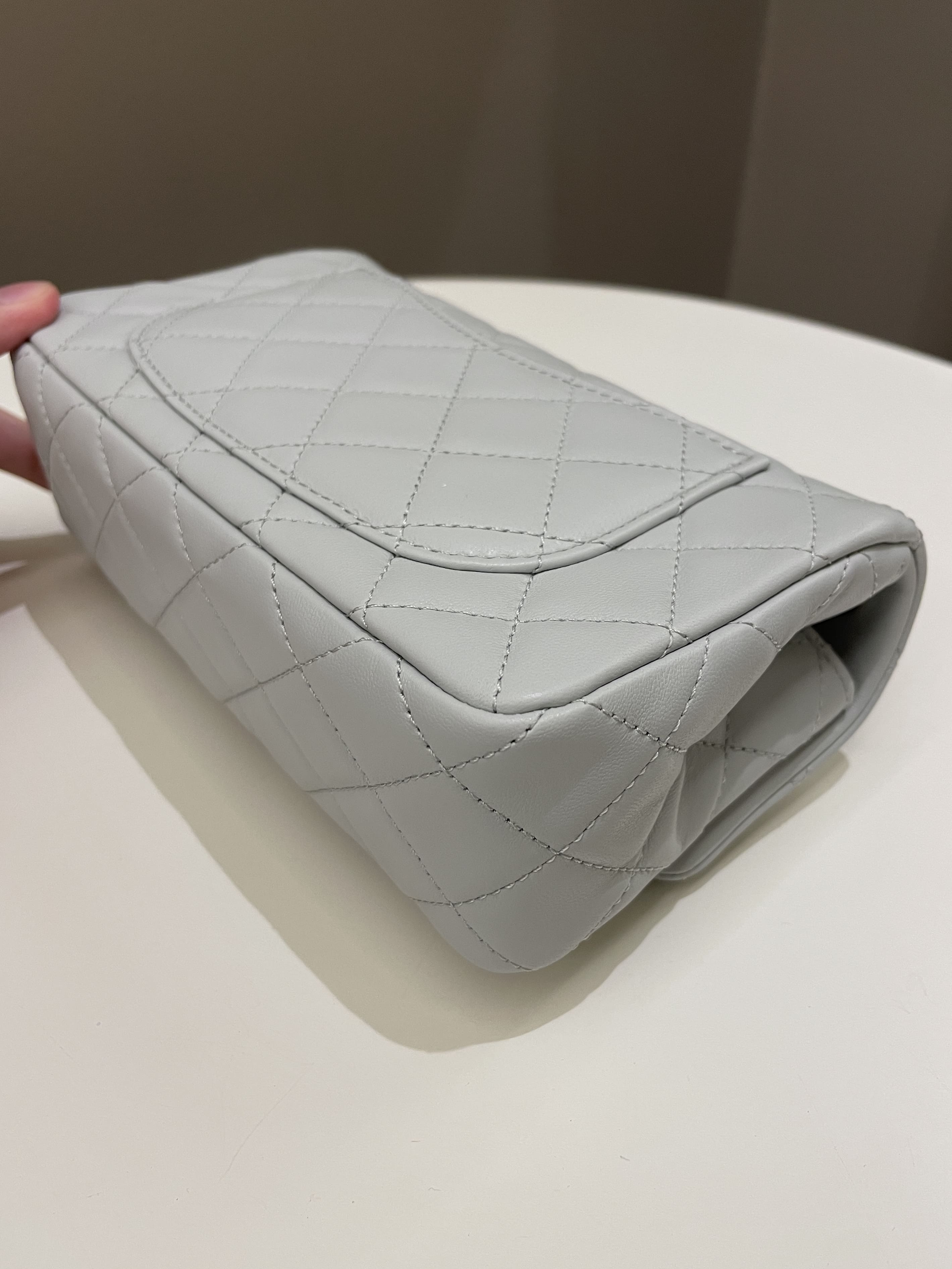 Chanel Pearl Crush Quilted Mini Rectangular Grey Lambskin