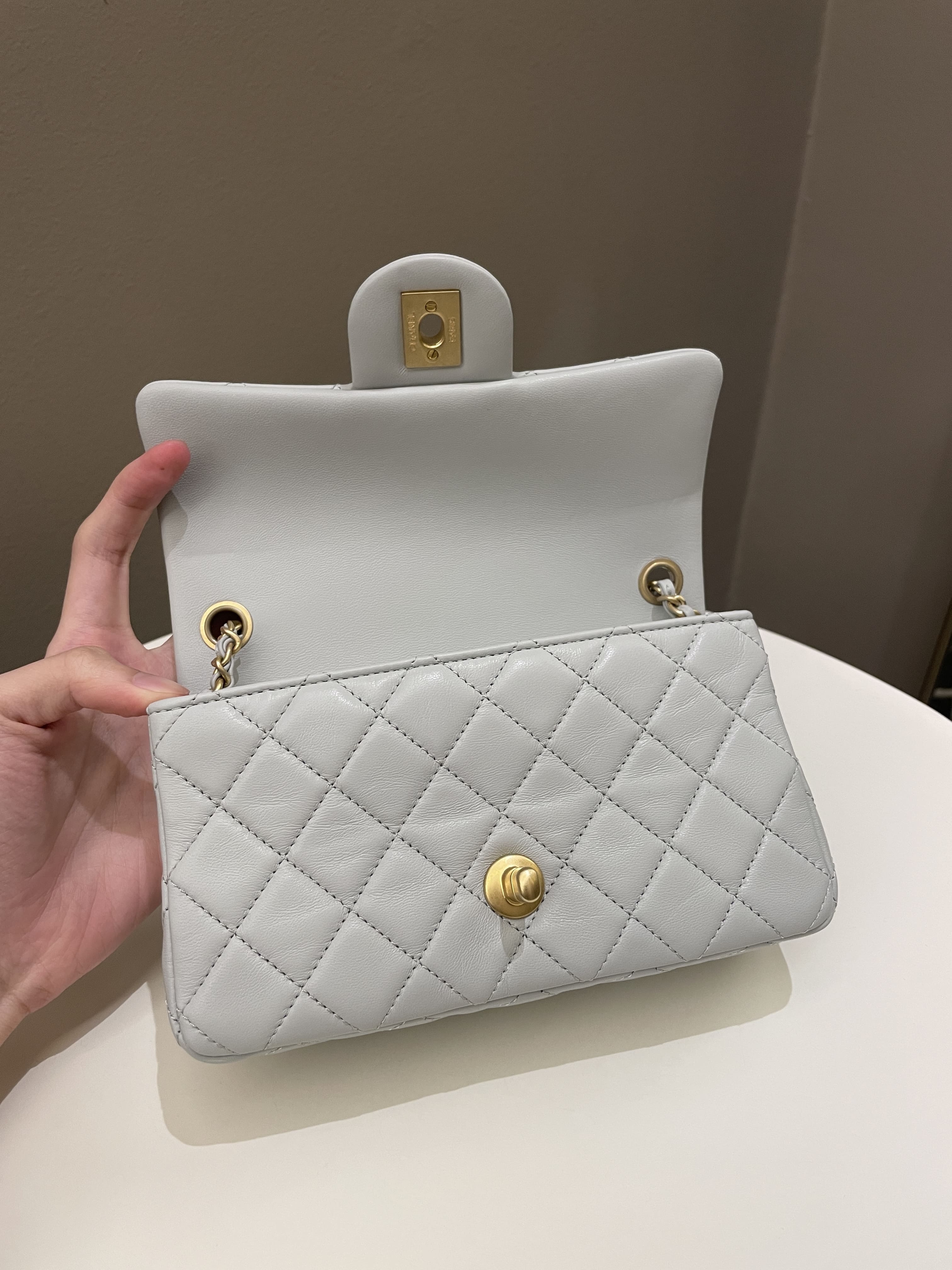Chanel Pearl Crush Quilted Mini Rectangular Grey Lambskin