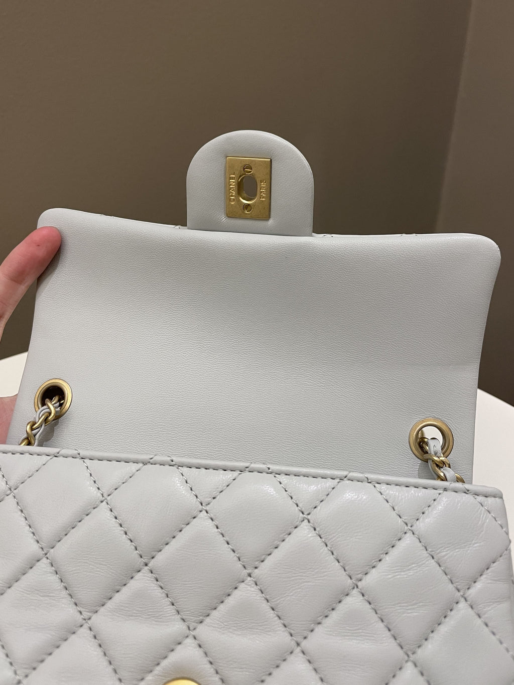 Chanel Pearl Crush Quilted Mini Rectangular Grey Lambskin