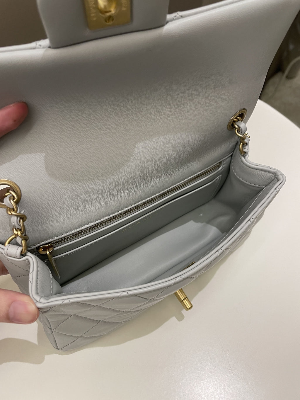 Chanel Pearl Crush Quilted Mini Rectangular Grey Lambskin