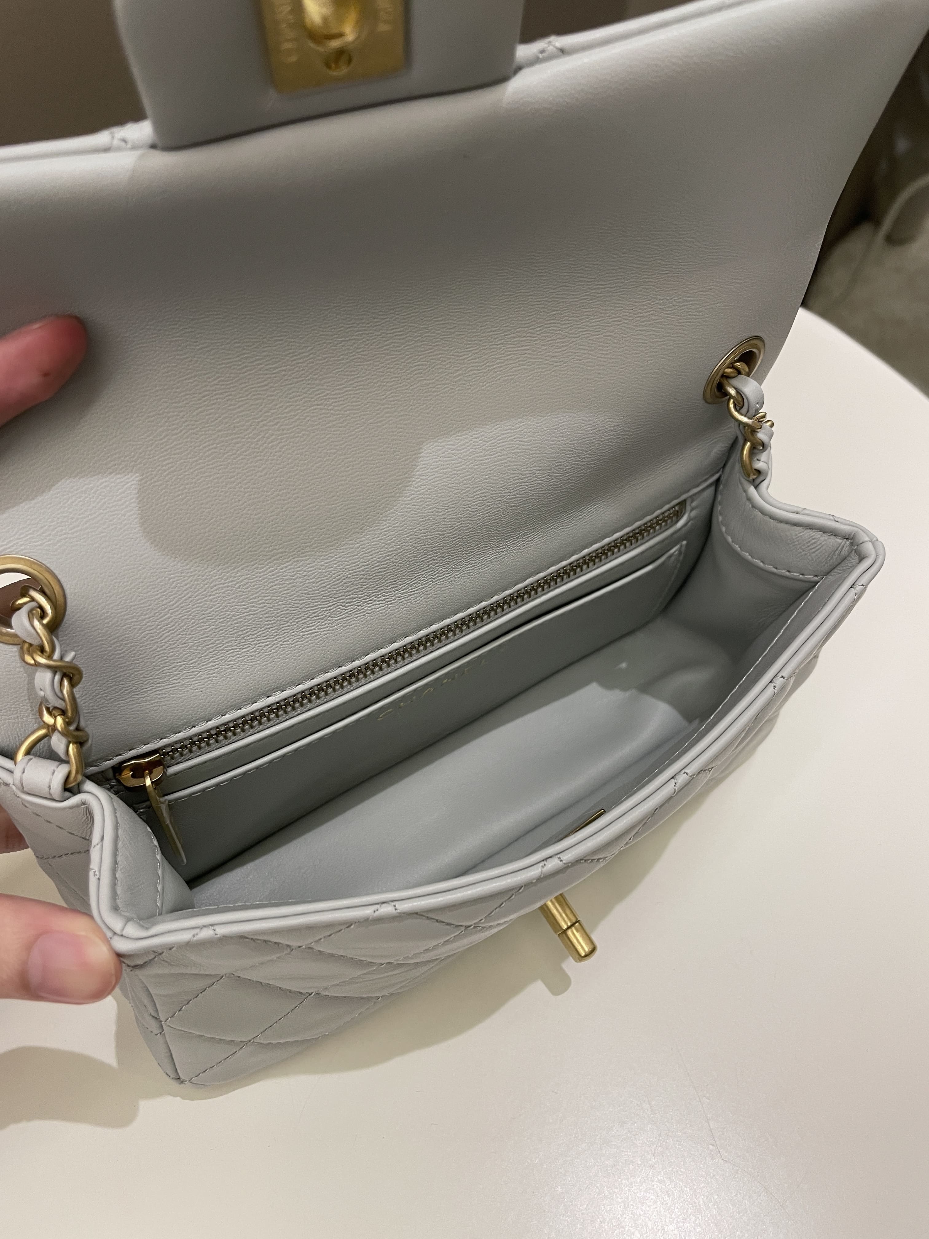 Chanel Pearl Crush Quilted Mini Rectangular Grey Lambskin